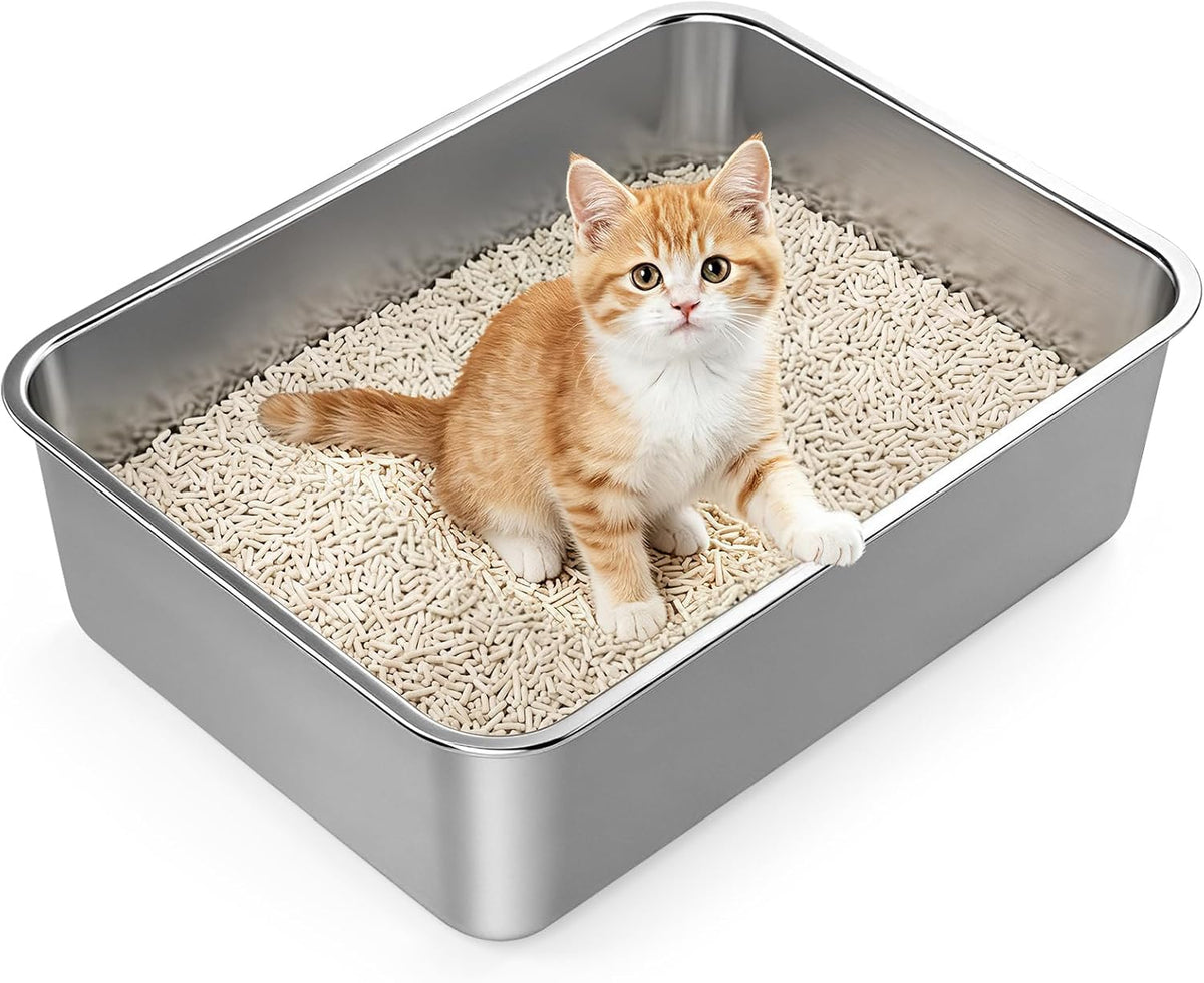 Stainless Steel Cat Litter Box for Kitten, Kitty &Senior Cats Pan