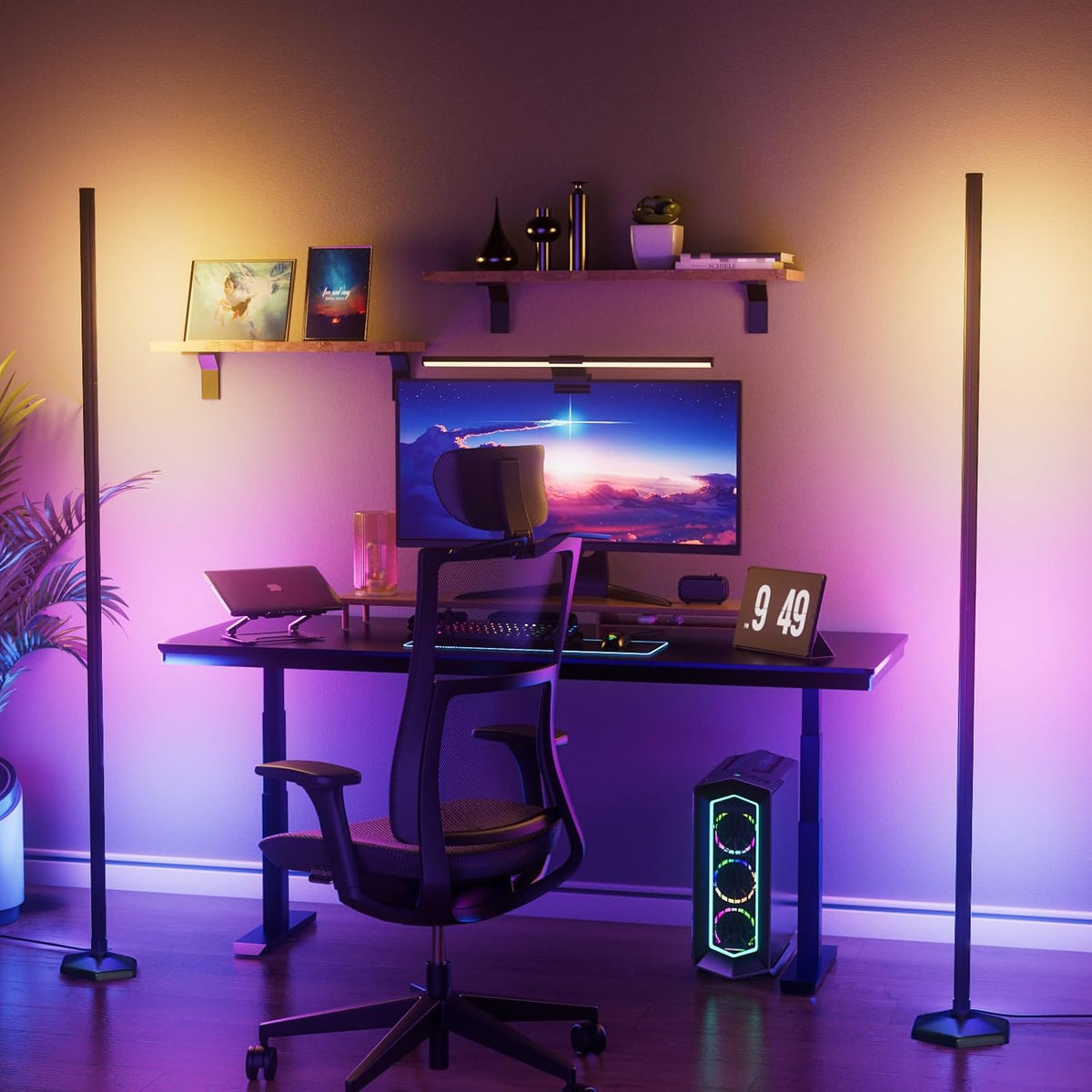 YIKBIK 2PCS RGB Floor Lamp, Bluetooth APP and Remote Control 65" Smart Modern Standing Lamp Music Sync 16 Million DIY Colors Changing LED Floor Lamp with Heavy Base for Livingroom Bedroom Gameroom