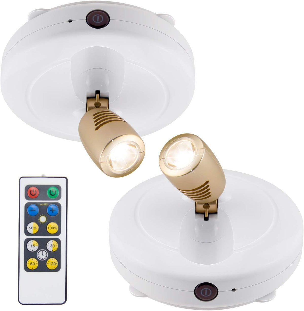 BIGLIGHT Spotlight Battery Operated, LED Puck Light, Dimmable Uplight with Remote, Stick on Accent Light for Painting Picture Wall Artwork Photo Portrait Closet Plants, Warm White, 2 Pack