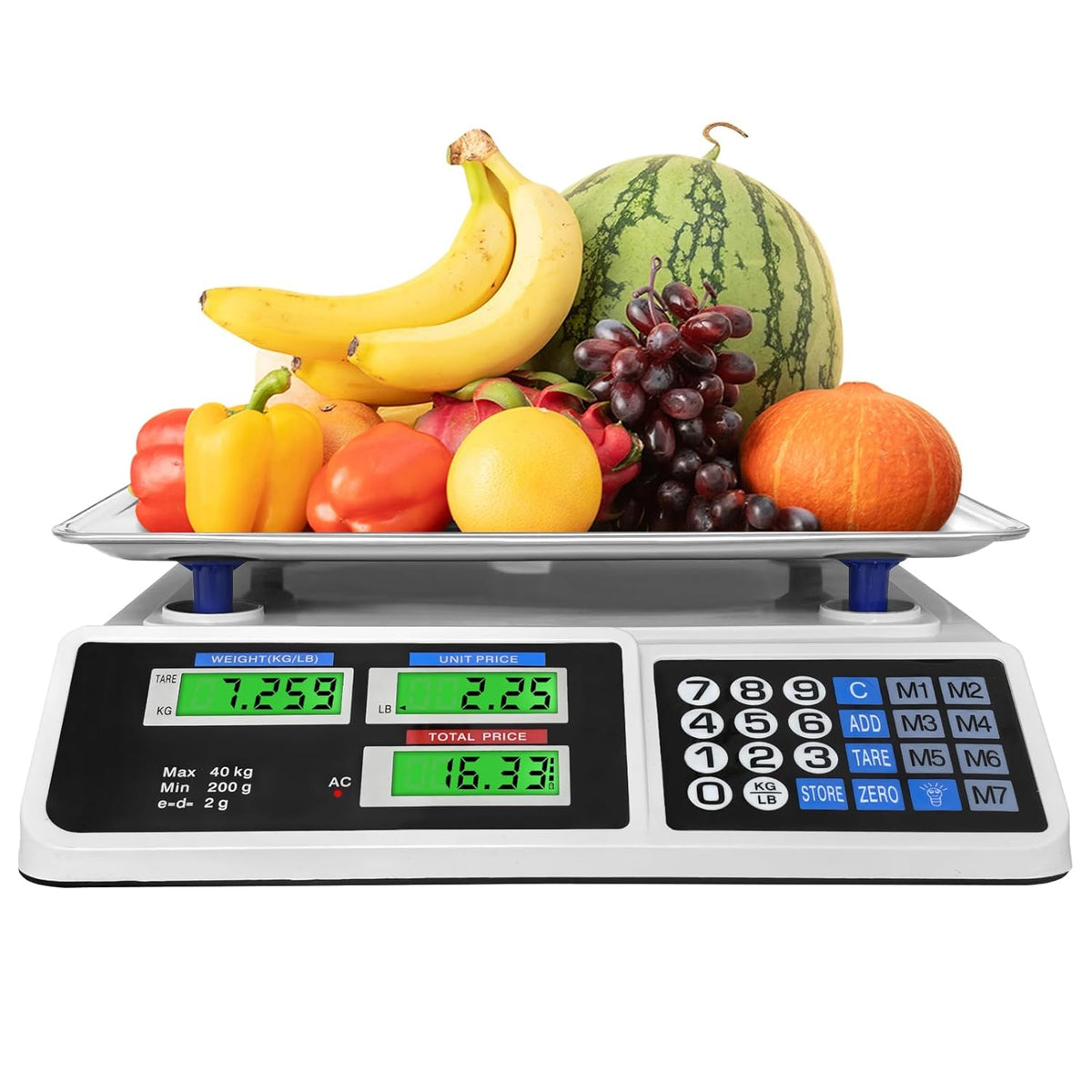 88Lb/40Kg Price Computing Scale, Digital Price Computing Scale with Stainless Steel Large Platform, Weight Food Kitchen Scale with Dual LCD Display for Farmers Market, Retail Outlets, Meat Shop, Deli