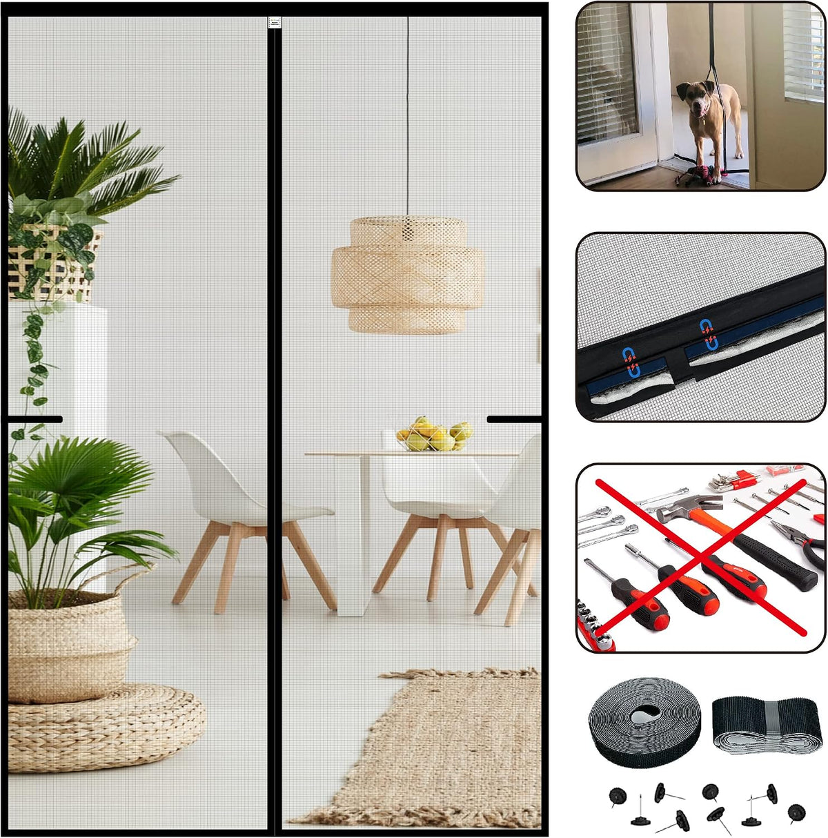 CHIYUNS Screen Door Mesh Magnetic Closure 36 X 80 Inch, Self Closing Fiberglass Mosquito Net with Magnet for Doors, Heavy Duty Bug Fly Screens Curtain for Doorway, Keep Bugs Out, Pet Friendly