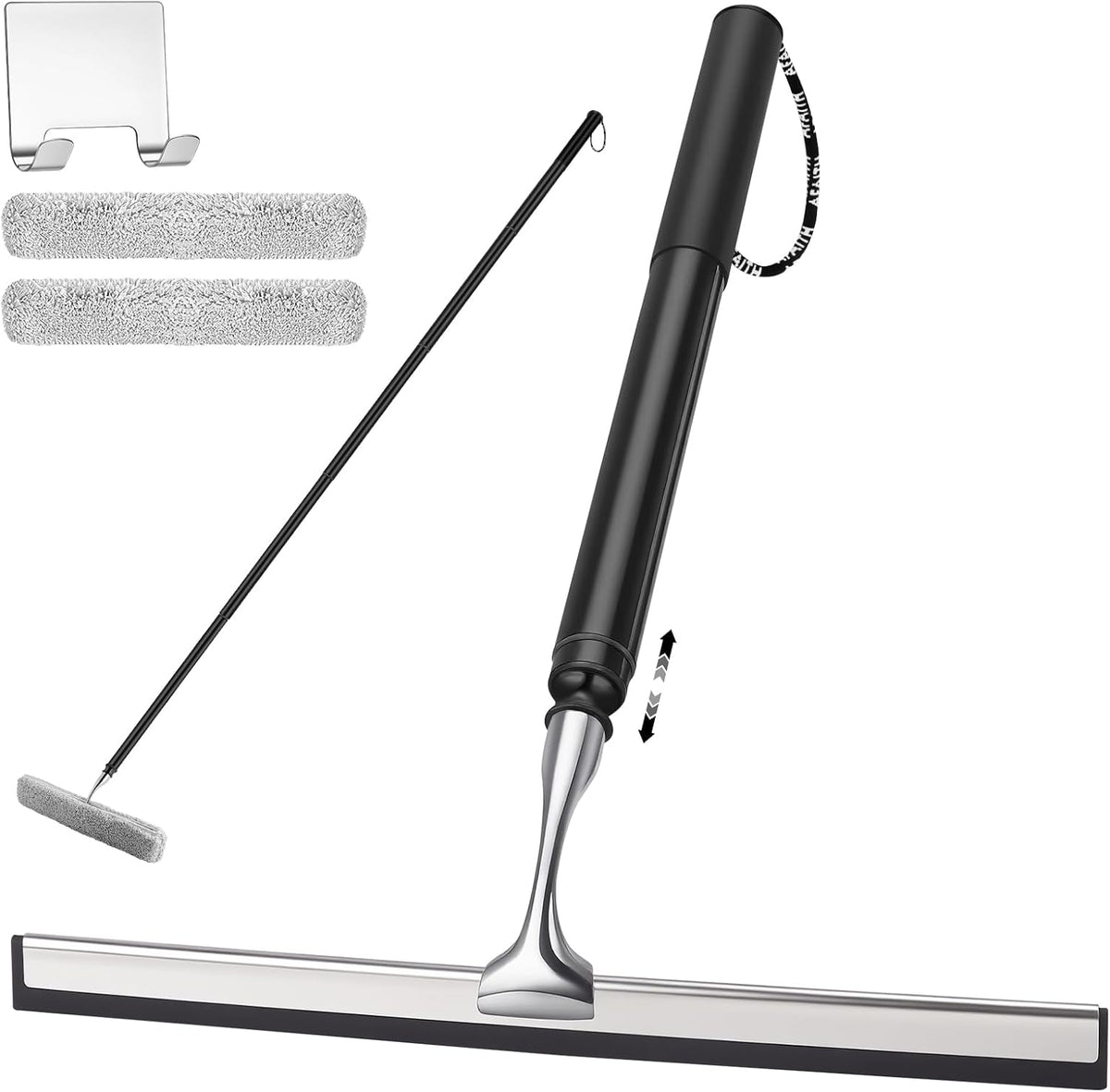 Metal Shower Squeegee with 17'' - 60'' Extension Pole for Window,Glass Door