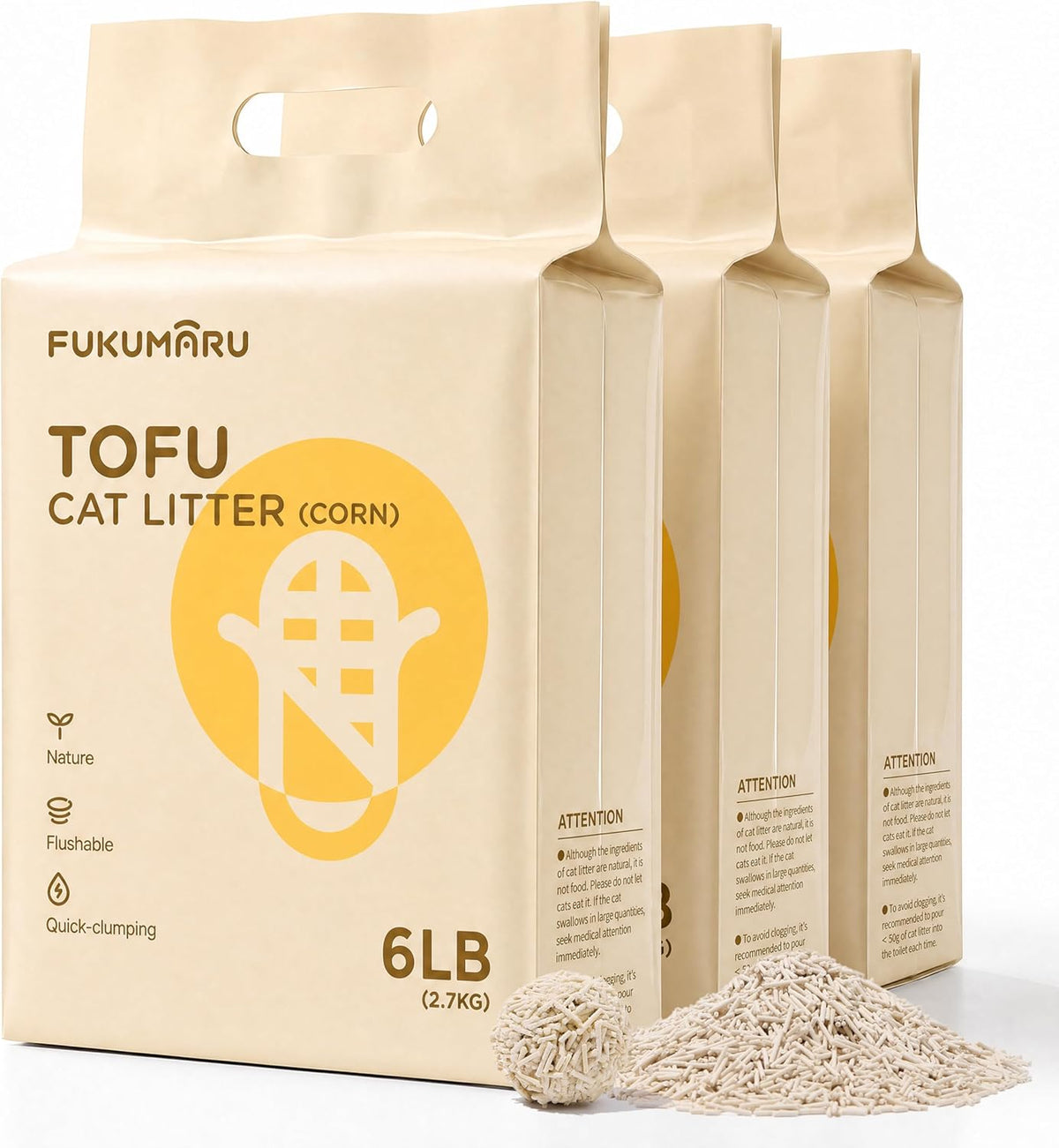 FUKUMARU Tofu Cat Litter, Corn Blend, Clumping, Odor Control, Low Dust 18Lb
