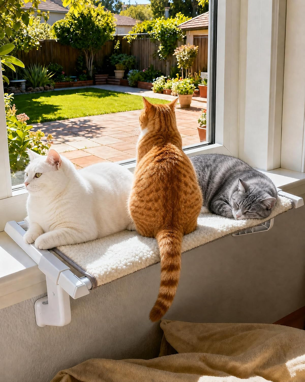 Upgraded Heavy Duty Cat Window Perch for Large Cats, Metal Window Sill Cat Bed, Reinforced Clamp, Supports up to 130 Lbs, No Suction Cups (XL 1PC)