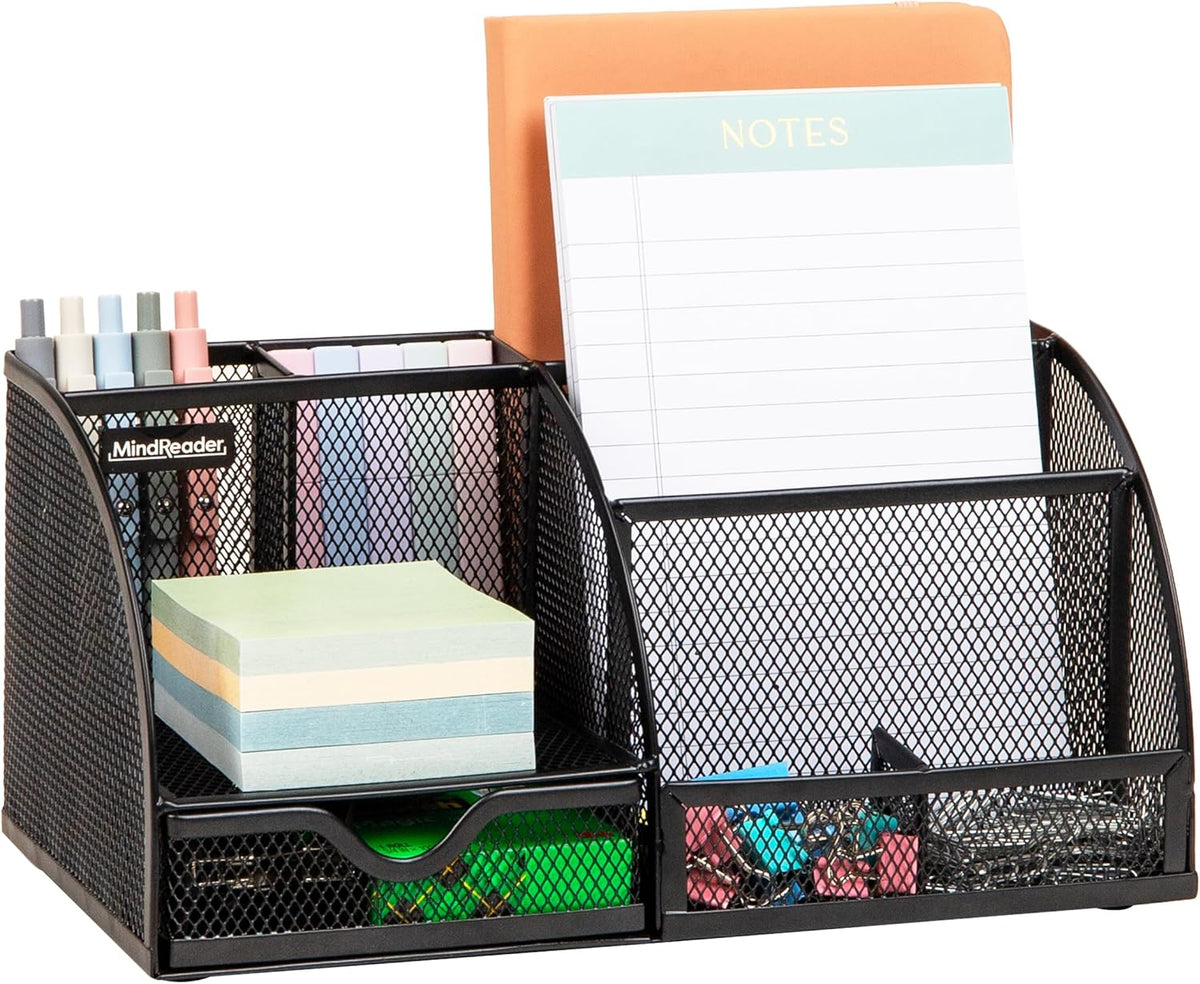 Mind Reader 7-Compartment Metal Mesh Desktop Organizer, Black