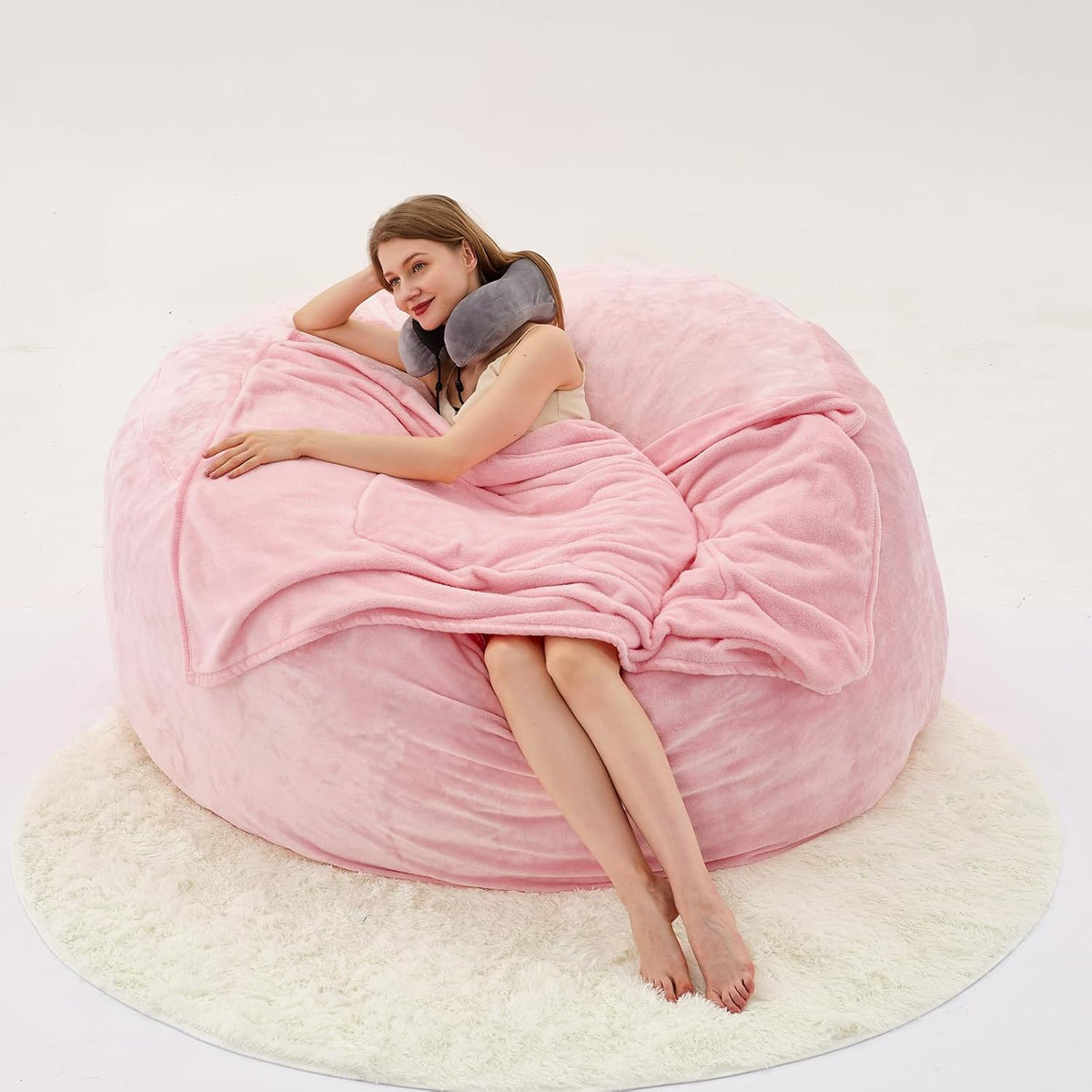 Bean Bag Chair for Adults, High-Density Memory Foam Beanbag Chair with Removable Washable Velvet Cover, Fast Rebound Fluffy Lazy Sofa Couch for Living Room & Bedroom