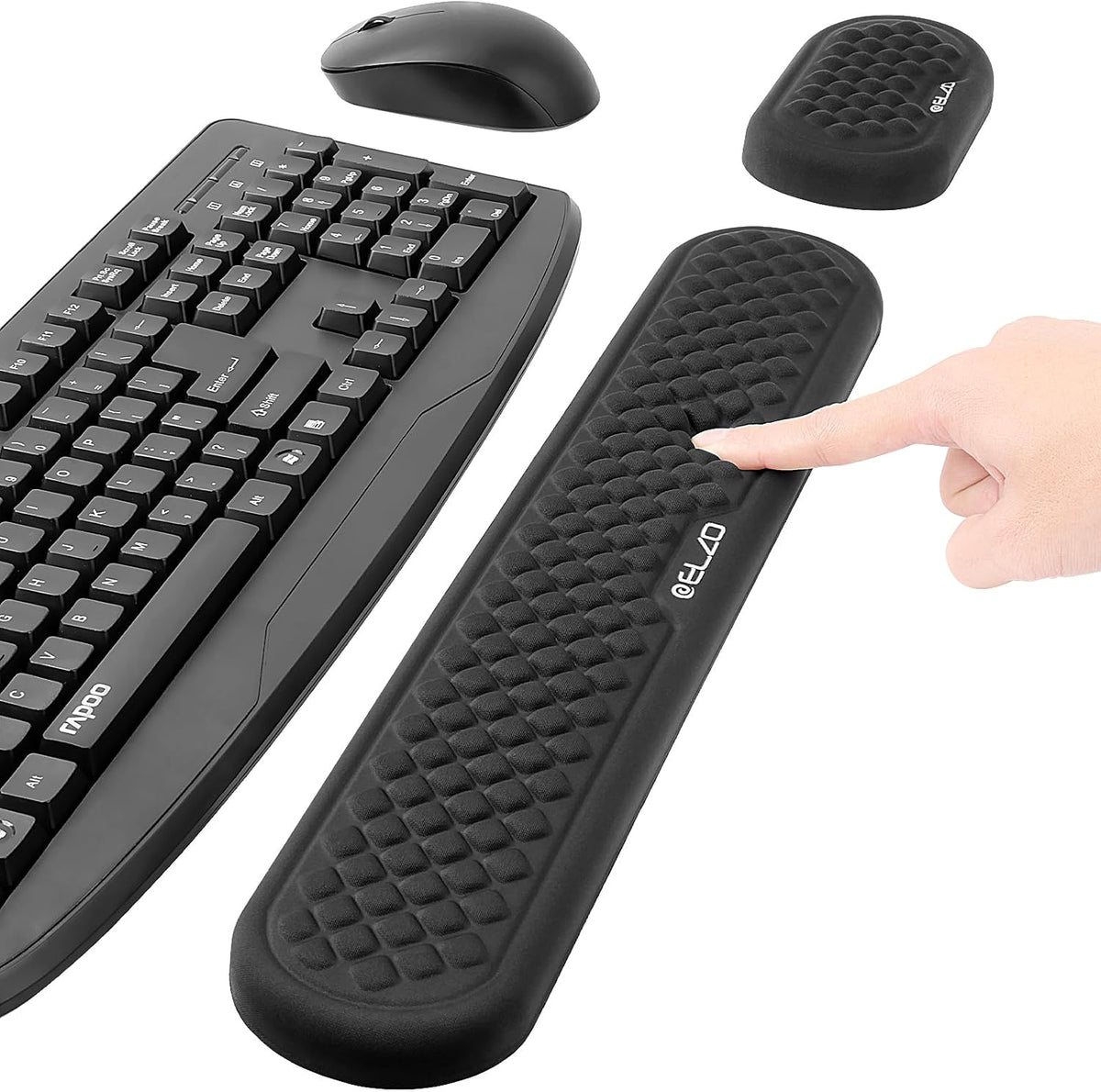 ELZO Wrist Rest for Keyboard and Mouse, Soft Memory Foam Wrist Support, Computer Ergonomic Wrist Support Pad, Non-Slip Wrist Rest for Computer Keyboard, Made Easy Typing & Relieve Wrist Pain(Black)