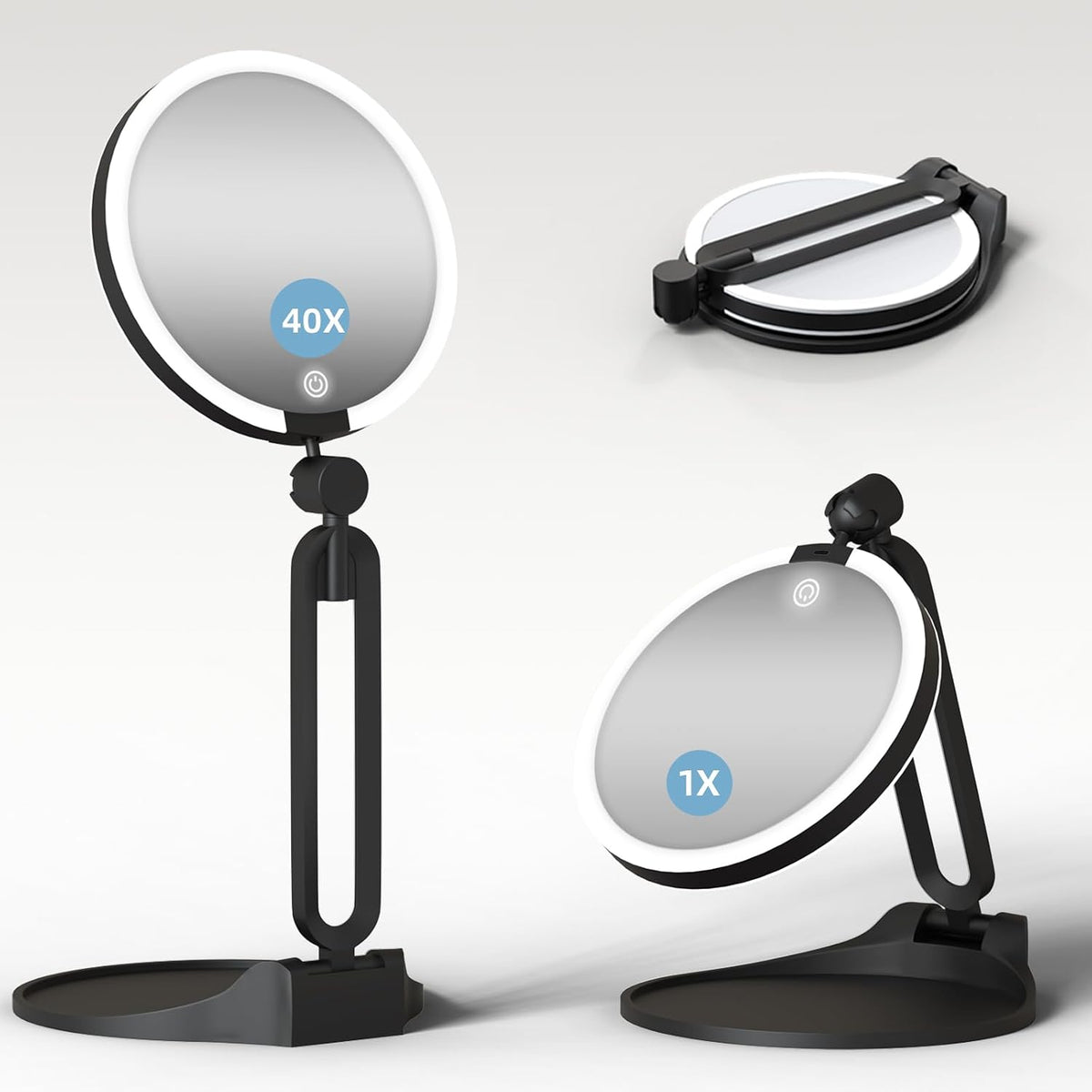 Magnifying Mirror with Light 40X/1X, Double Sided, Foldable Design, 6Inch