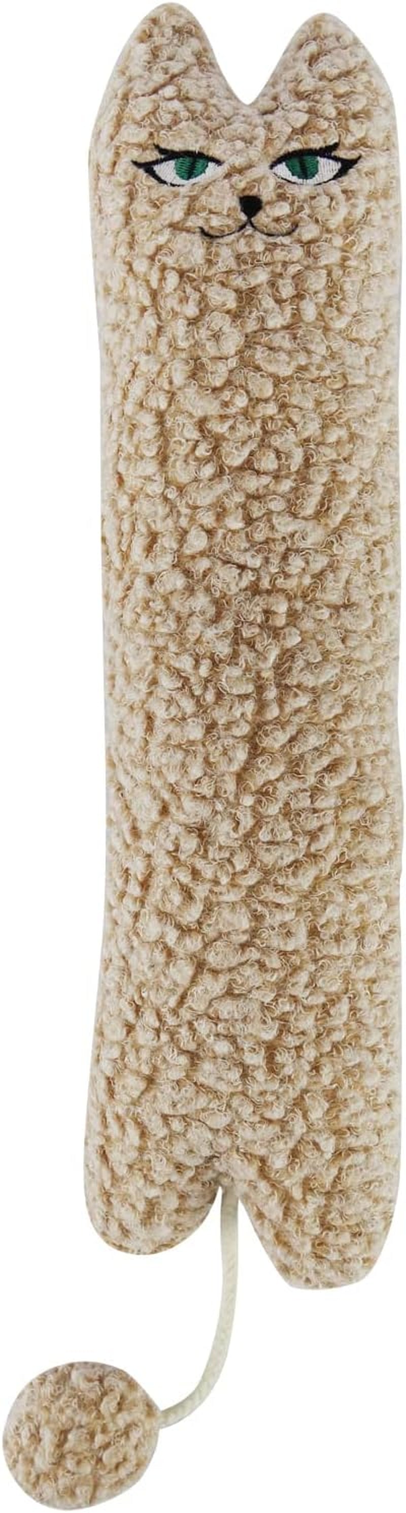 Ttcat 14.6 Inch Large Curly Plush Pillow Cat Kicker Toy with Catnip Silvervine Powder, Soft Stuffed Cat Chew Toy with Tail, Interactive Toy for Indoor Cats and Kittens(Beige).