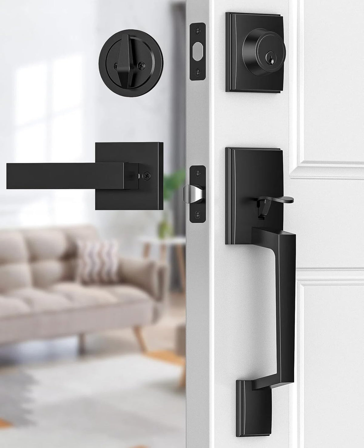 Brightify Black Front Door Lock Set for Modern Home Entryway, Apartment
