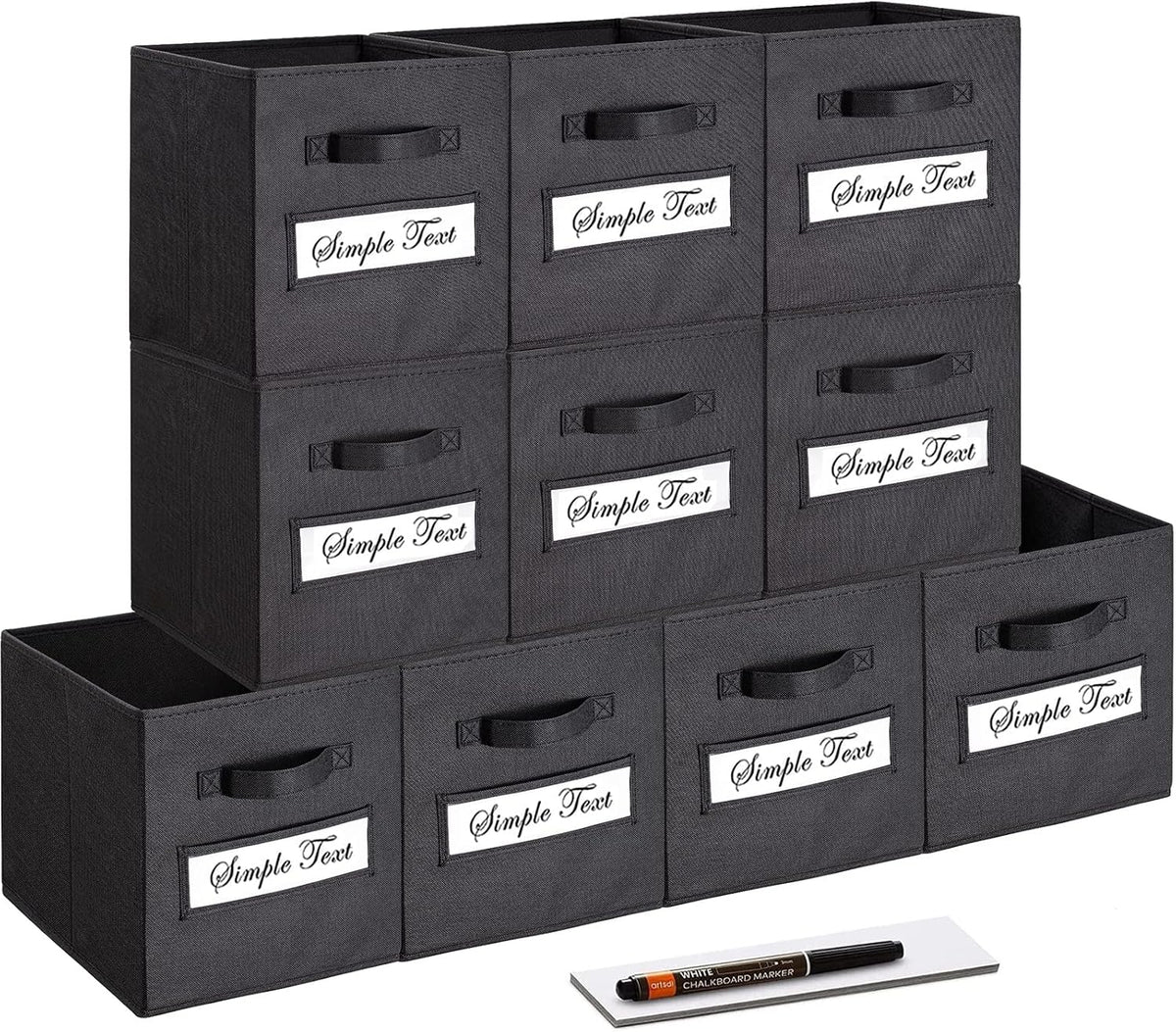 11 Inch Storage Cube,Storage Bin,Cube Storage (Set of 10) Foldable Fabric Cube Storage Bins with 10 Labels Window Cards & a Pen,Baskets Containers for Shelves,Closet Organizers Box,Black