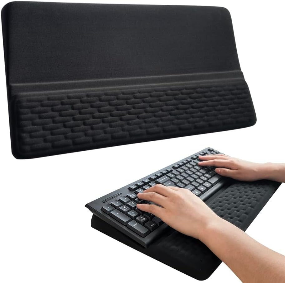 Wrist Rest with Keyboard Stand, Computer Wrist Support Pad, Ergonomic Keyboard Riser Holder Lifter Tray with Wrist Pad, Memory Foam Desk Cushion, Palm Hand Typing for Office Home School