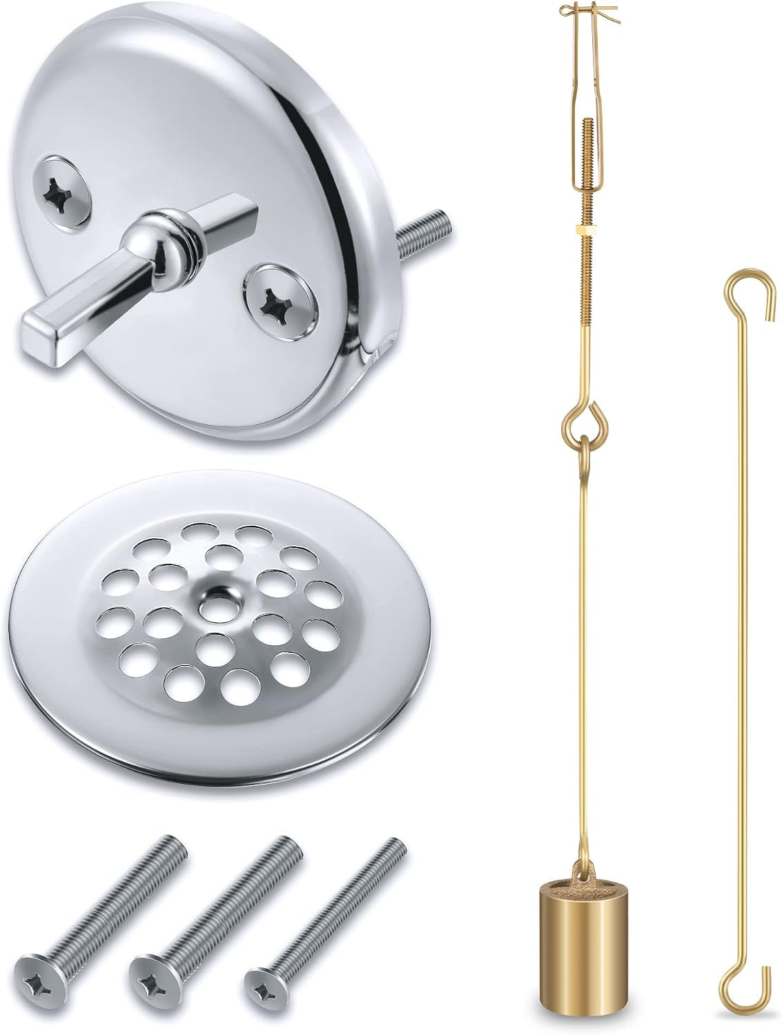 Enhon Tub Drain Linkage Assembly with Trip Lever & Cover, Bright Silver