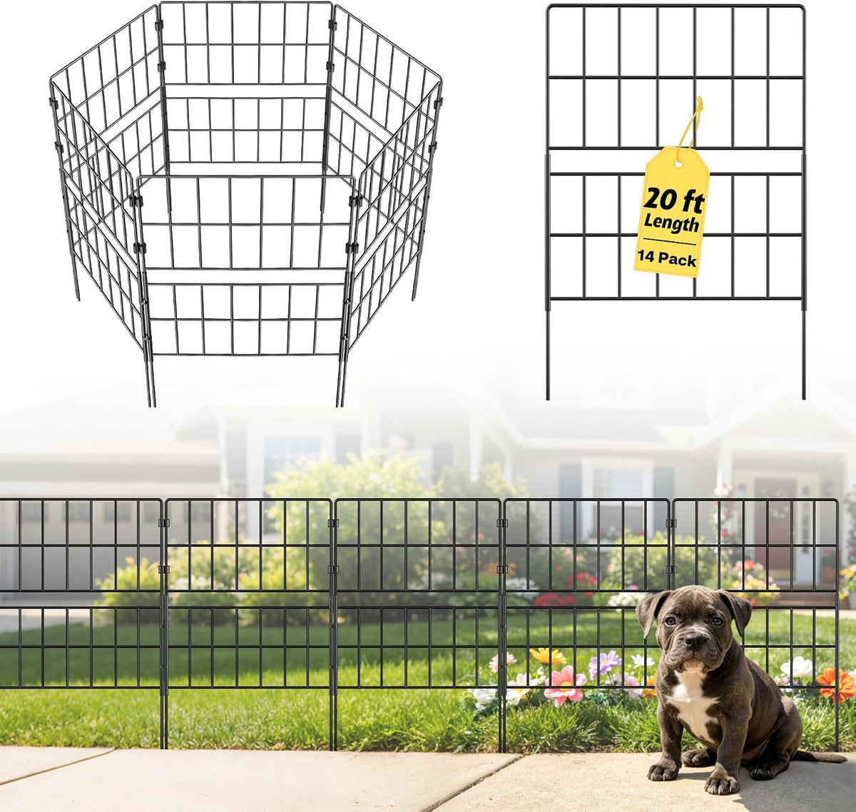 Tall Garden Fence 31.5 In(H) X 20 Ft(L), 14 Pack Metal No Dig Fence