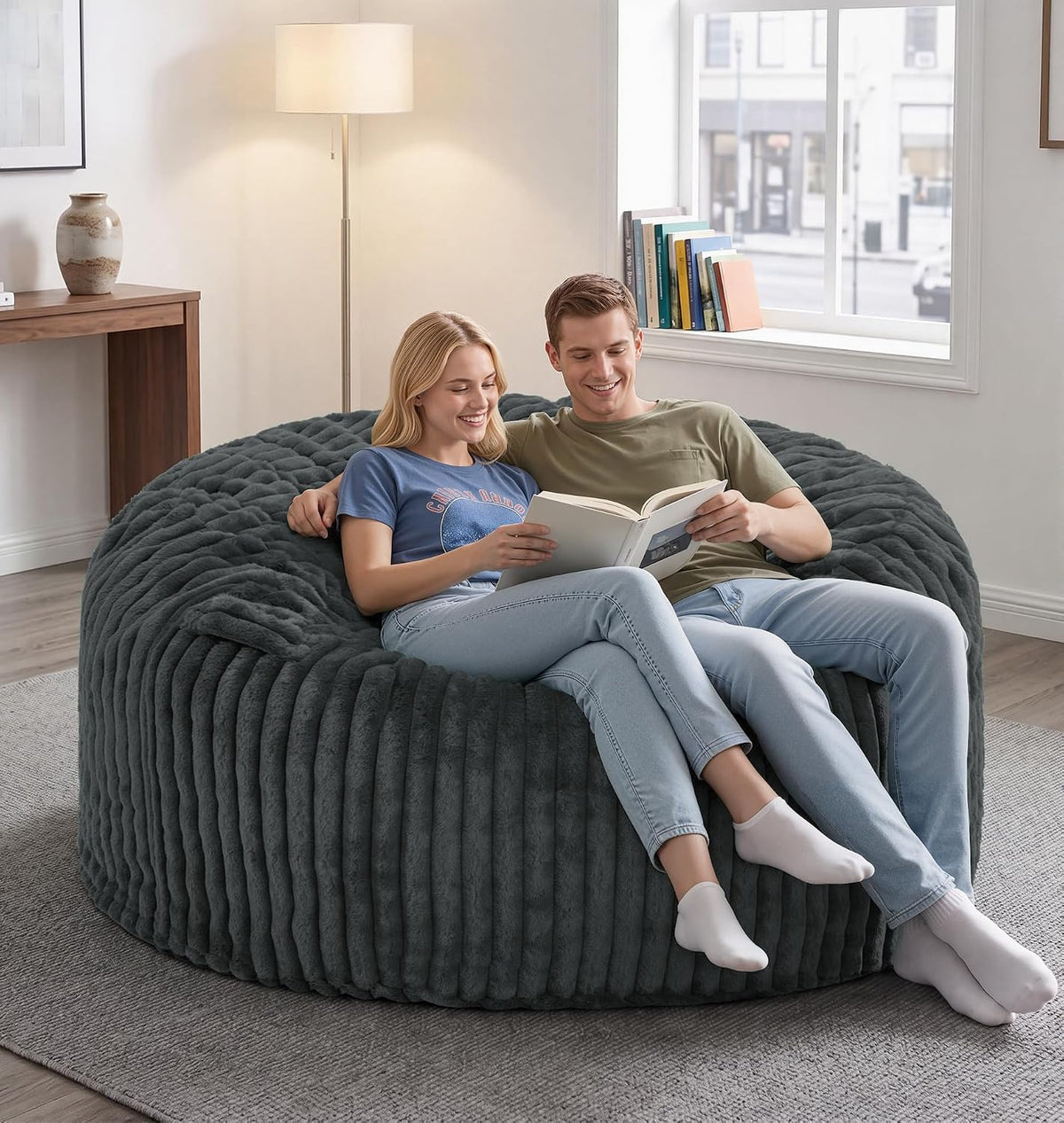 5FT Giant Bean Bag Chair for Adults with Washable Corduroy Cover,Dark Grey