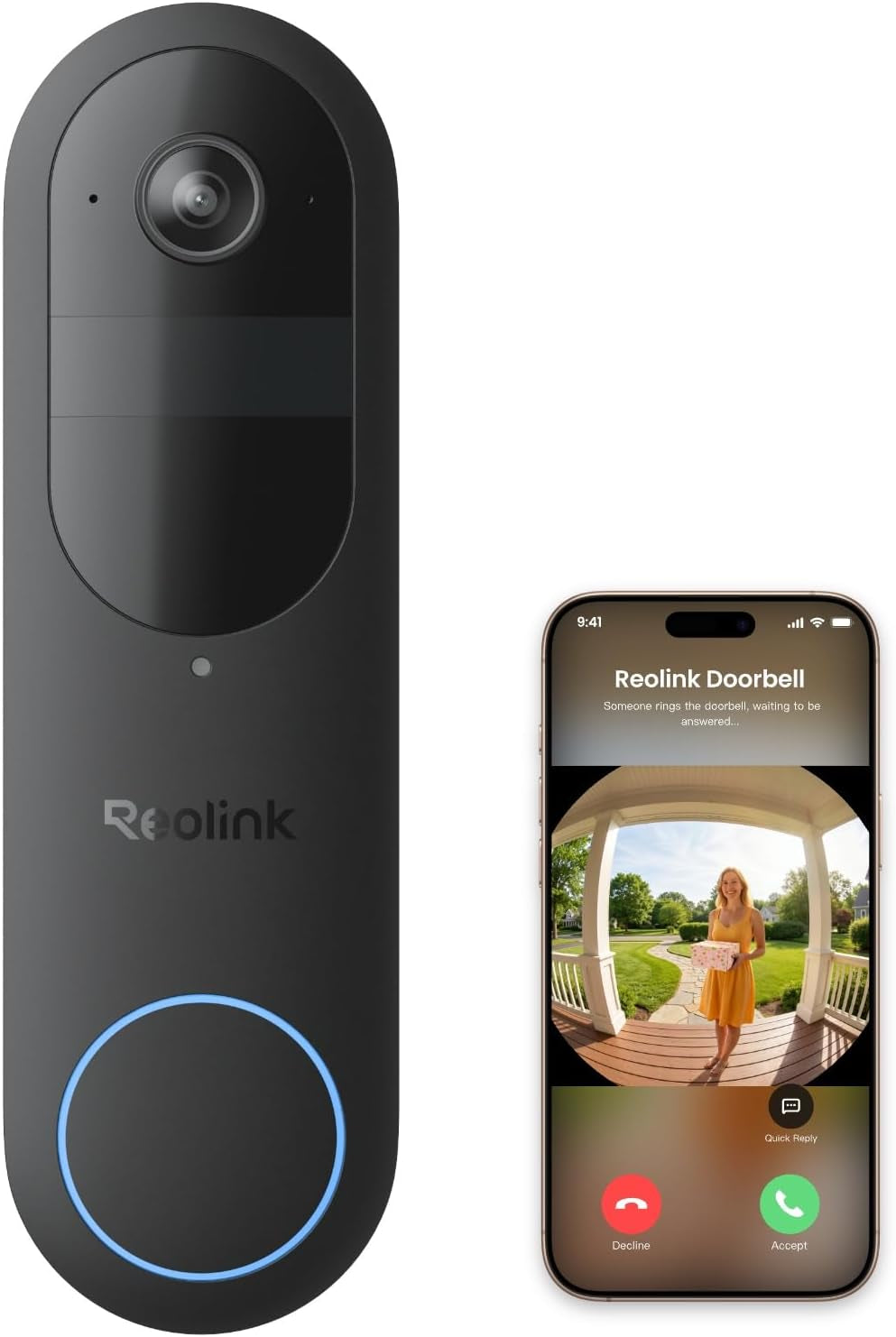 REOLINK Battery Video Doorbell (2Nd Gen) 2K Wireless Camera, 2.4/5Ghz Wifi