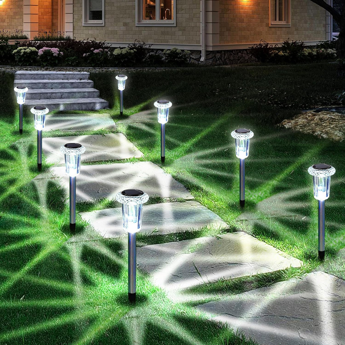 Eyrosa Solar Outdoor Lights, 10 Pack Waterproof Stainless Steel Solar Stake Lights for Pathway Garden Yard Path Walkway Driveway Lawn Patio outside Decor, Cool White