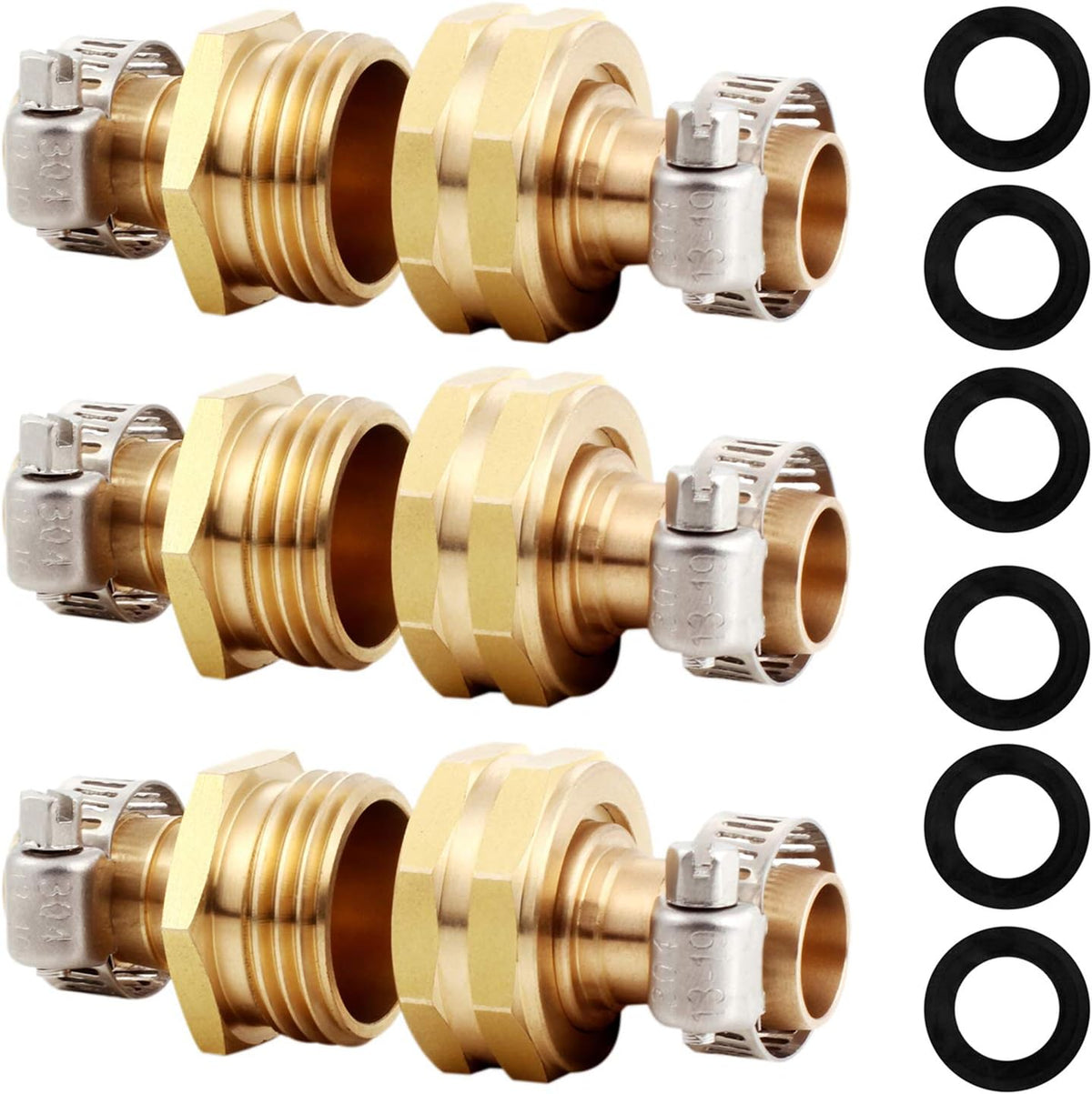 Solid Brass Garden Hose Repair Connector with Clamps Hose End Repair Kit,Fit for Male and Female Hose Fittings (5/8"-3 Set)