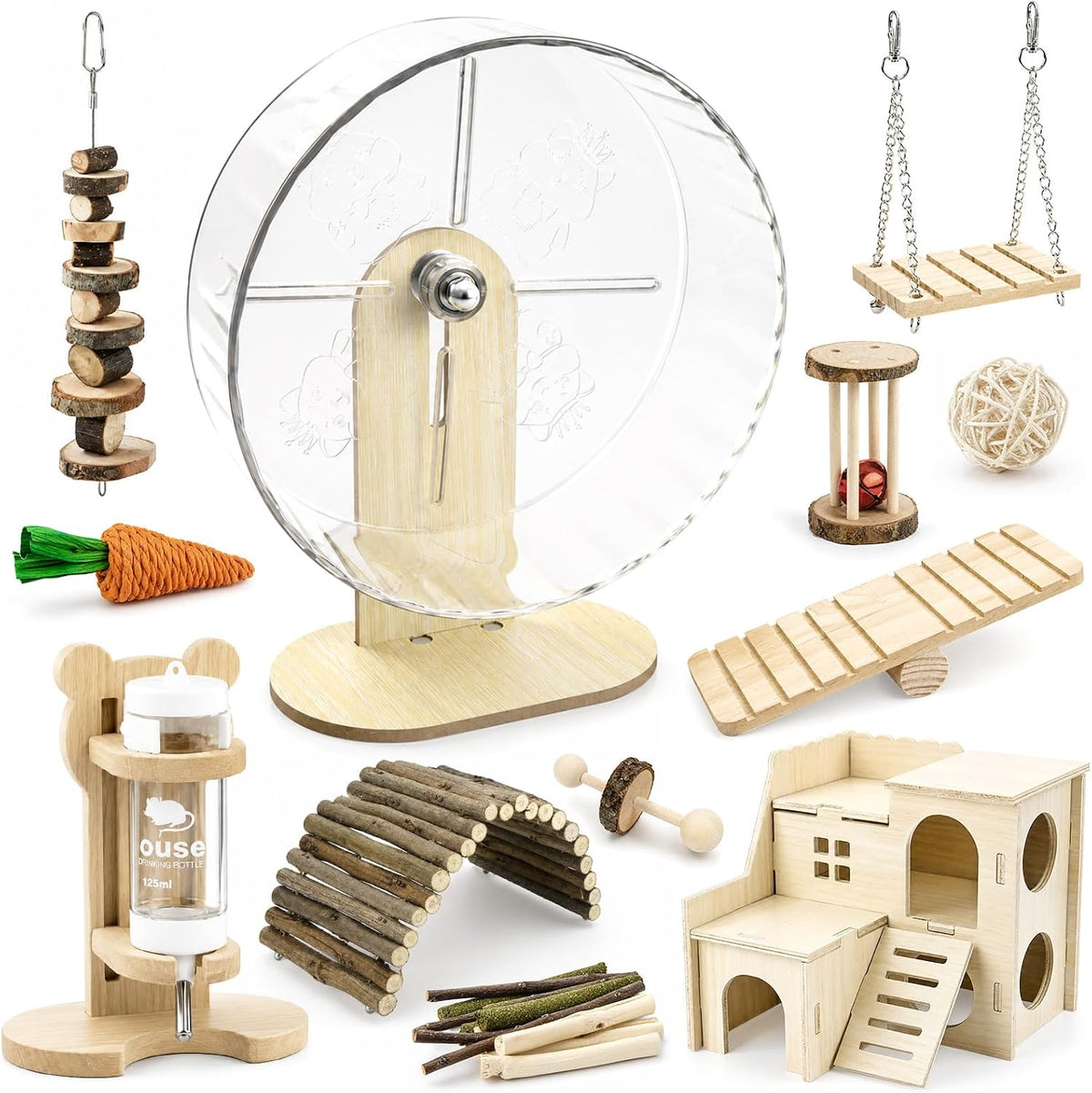 23Pcs Hamster Cage Accessories, Silent Wheel Chew Toys for Small Animals