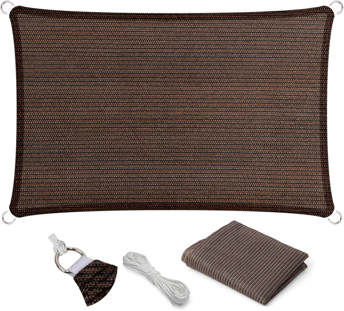 Eden'S Decor Straight Flat-Edged Sun Shade Sail Rectangular 5' X 7' Brown Uv-Blocking Outdoor Canopy Fabric Cloth Awning for Pergola Patio Garden Backyard Custom Size