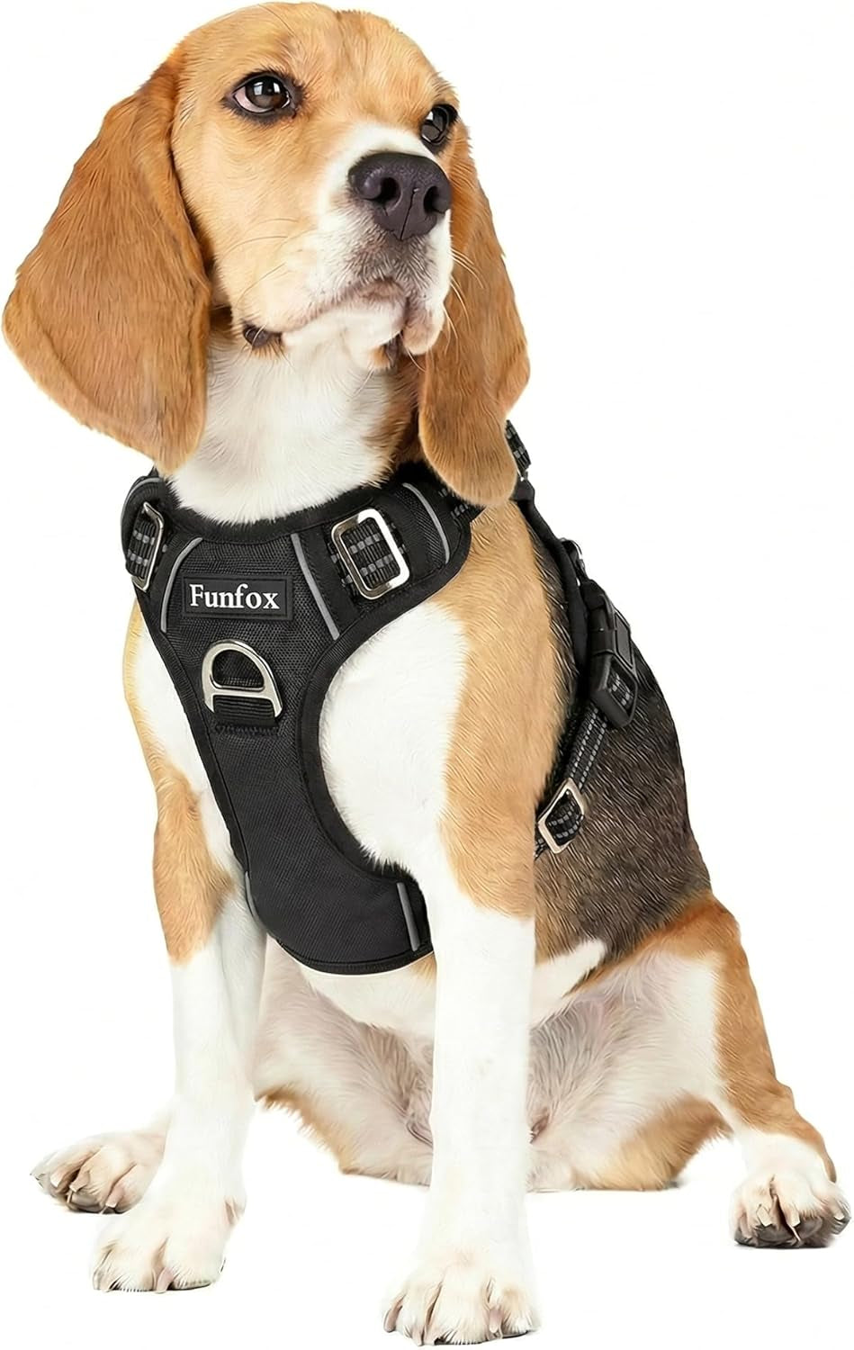 Dog Harness Medium Sized Dog, Vertical Handle Easy Control, No Pull Pet Vest Adjustable with 2 Leash Clips, Soft Material, Reflective Safe Night Walking for Small Medium Large Breed, Black, M
