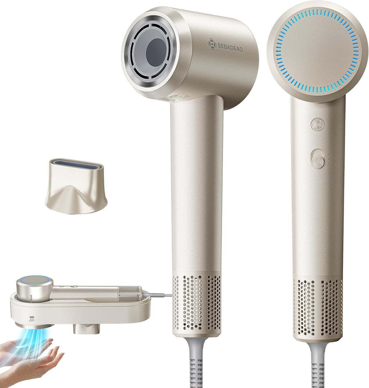 Hair Dryer with Wall Mount, 110,000 RPM Brushless Motor Plasma Ionic Blow Dryer, Fast-Drying Professional Low-Noise Portable for Travel, Secadora De Pelo Para Mujer