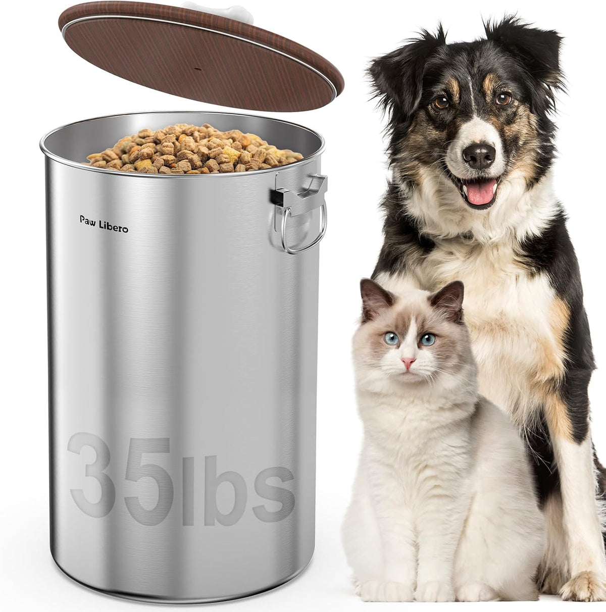 35 Lb Stainless Steel Dog Food Storage Container with Airtight Lid for Pet