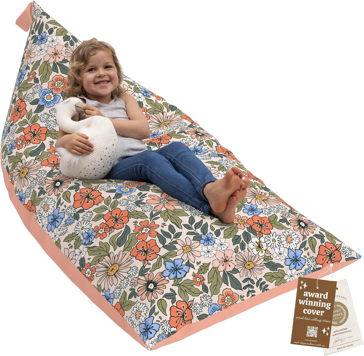 Huddle Designer Stuffed Animal Bean Bag Storage Chair Cover XL Boho Floral