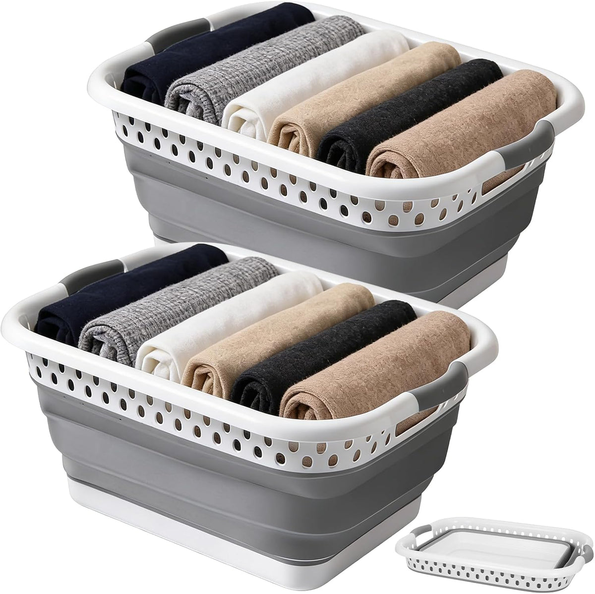 2 Pack Collapsible Laundry Baskets, 11 Gallon 42L Collapsible Laundry Clothes Hamper, Foldable Laundry Hamper with Non-Slip Handles, Portable Space Saving Pop-Up Laundry Hamper Storage Container