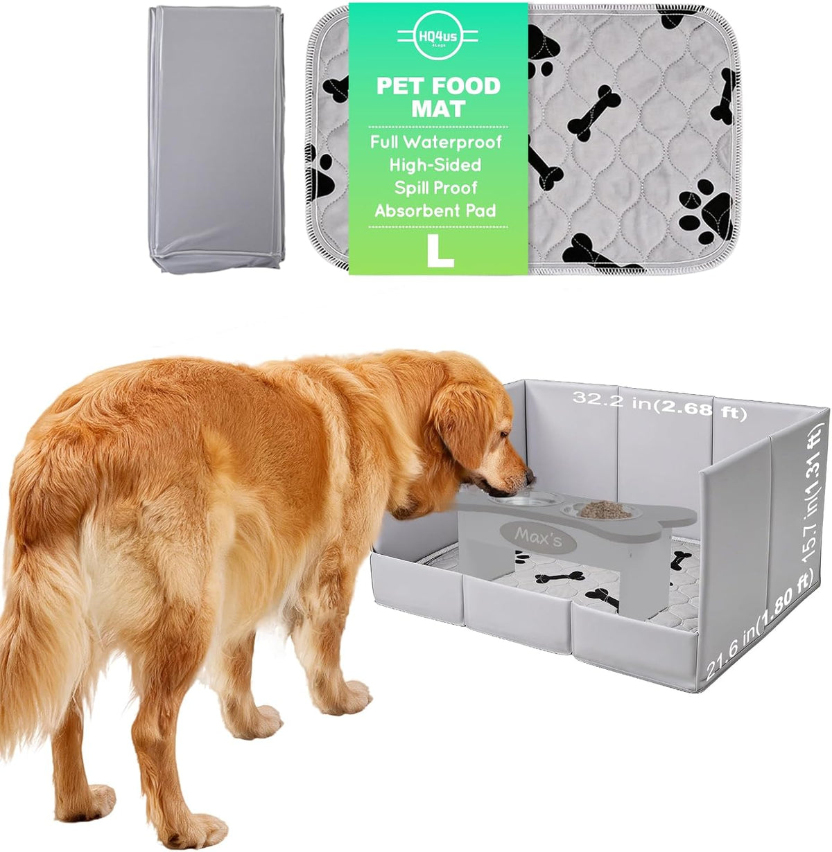 HQ4US 4LEGS Dog Food Mat, Cat Feeding Enclosure for Water Bowl Pet Placemat