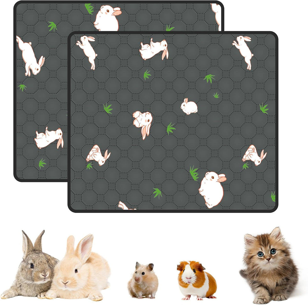 2-Pack Washable Pee Pads for Dogs, 36In X 42In Puppy Traning Pads Leakproof Guinea Pig Cage Liner Rabbit Cage Absorbing Bedding Reusable Anti-Slip Rug Mat for Crate
