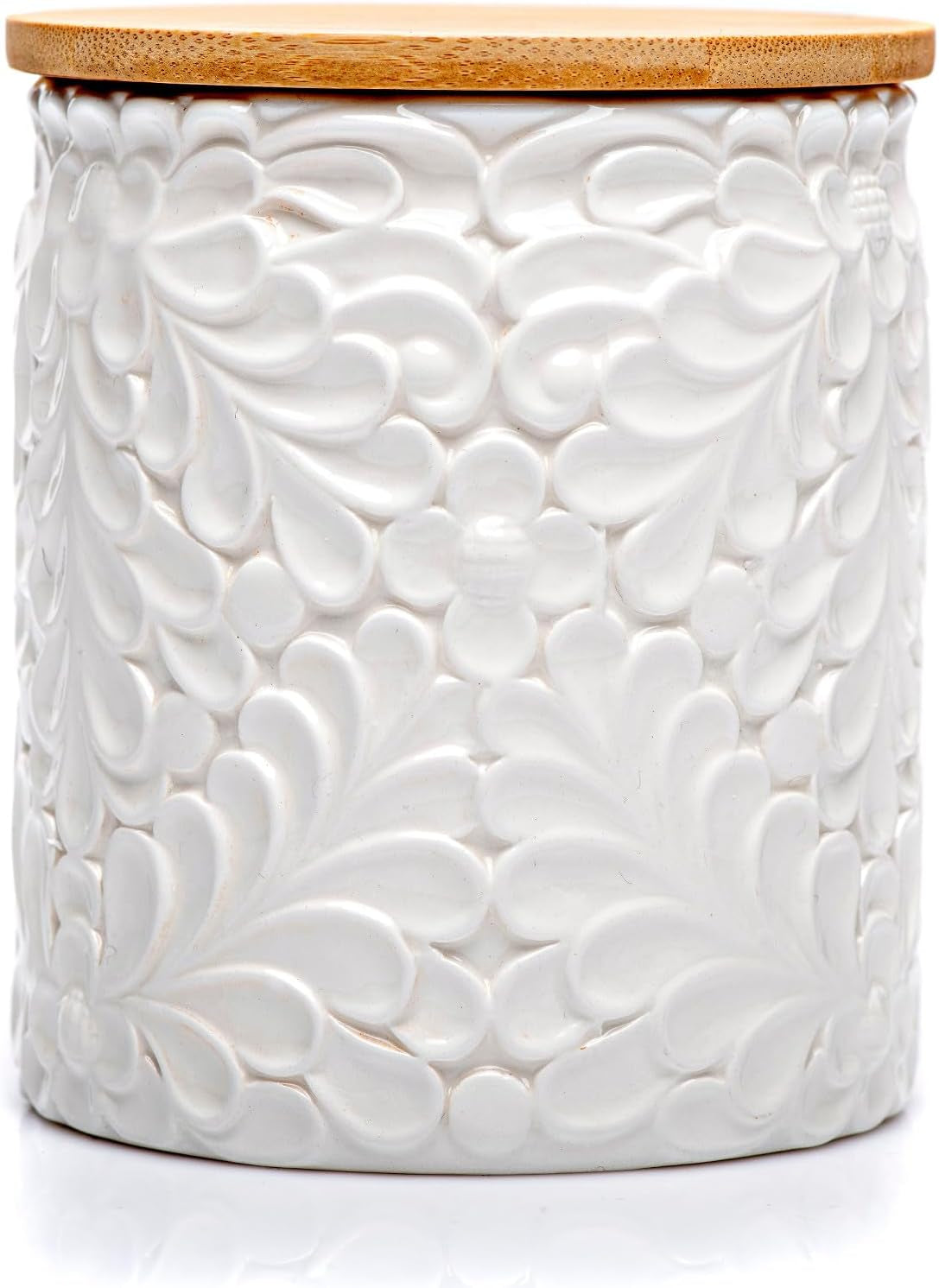 25DOL XXL 94 Oz Engraved Ceramic Kitchen Canister, Airtight Bamboo Lid
