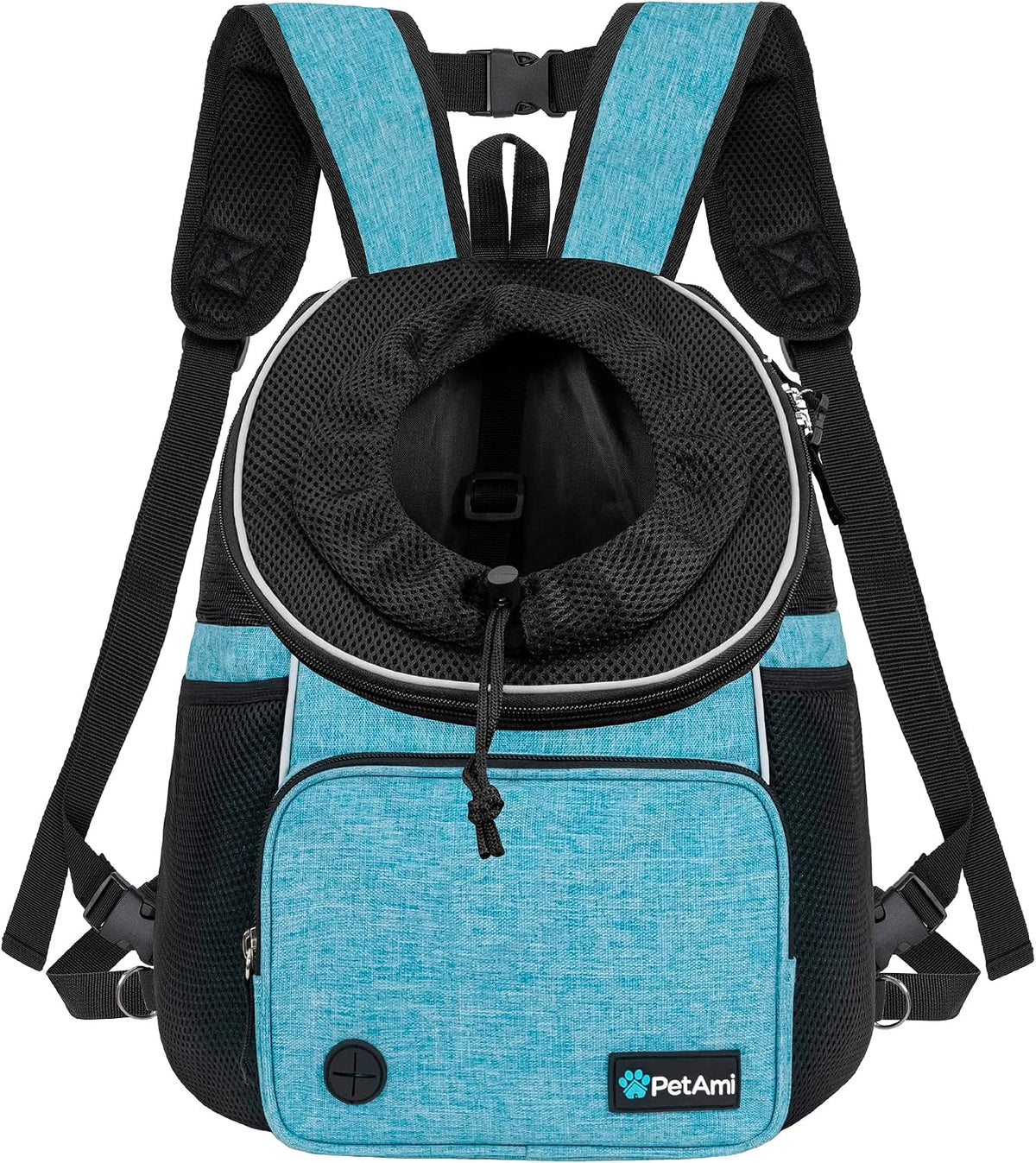 Petami Front Carrier Backpack for Dogs and Cats, Adjustable Ventilated Pet Chest Carrier for Hiking Camping Travel, Small Medium Dog Puppy Large Cat Carrying Bag, Max 10 Lbs, Teal Blue