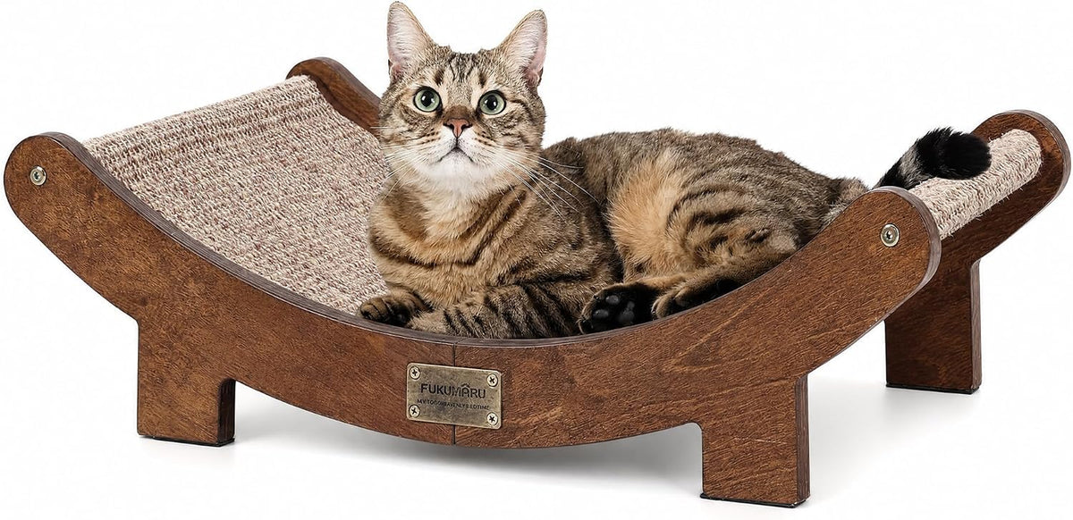 FUKUMARU Extra Large Sisal Cat Scratcher Bed Indoor Sturdy Wood Scratch Bed