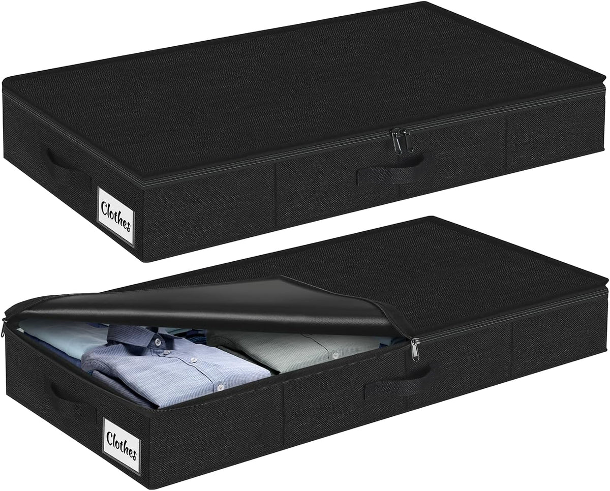 Under Bed Storage Container Bins 2 Pack, 4.5 Inch Slim Low Profile Underbed Clothes Storage Organizer for Dorm & Home, Use for Blanket and Toy Storage Box W/ Sturdy Bottom/Sides, Foldable Thick Fabric