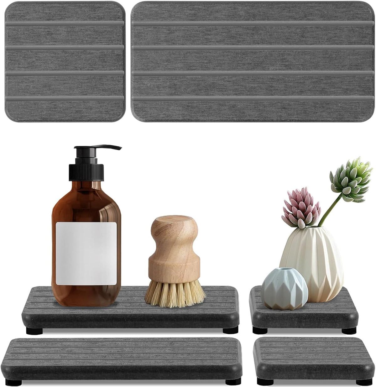 4PCS Fast Drying Diatomite Stone Soap Tray for Bathroom and Kitchen, Vanity Tray, Water Absorbing Coaster