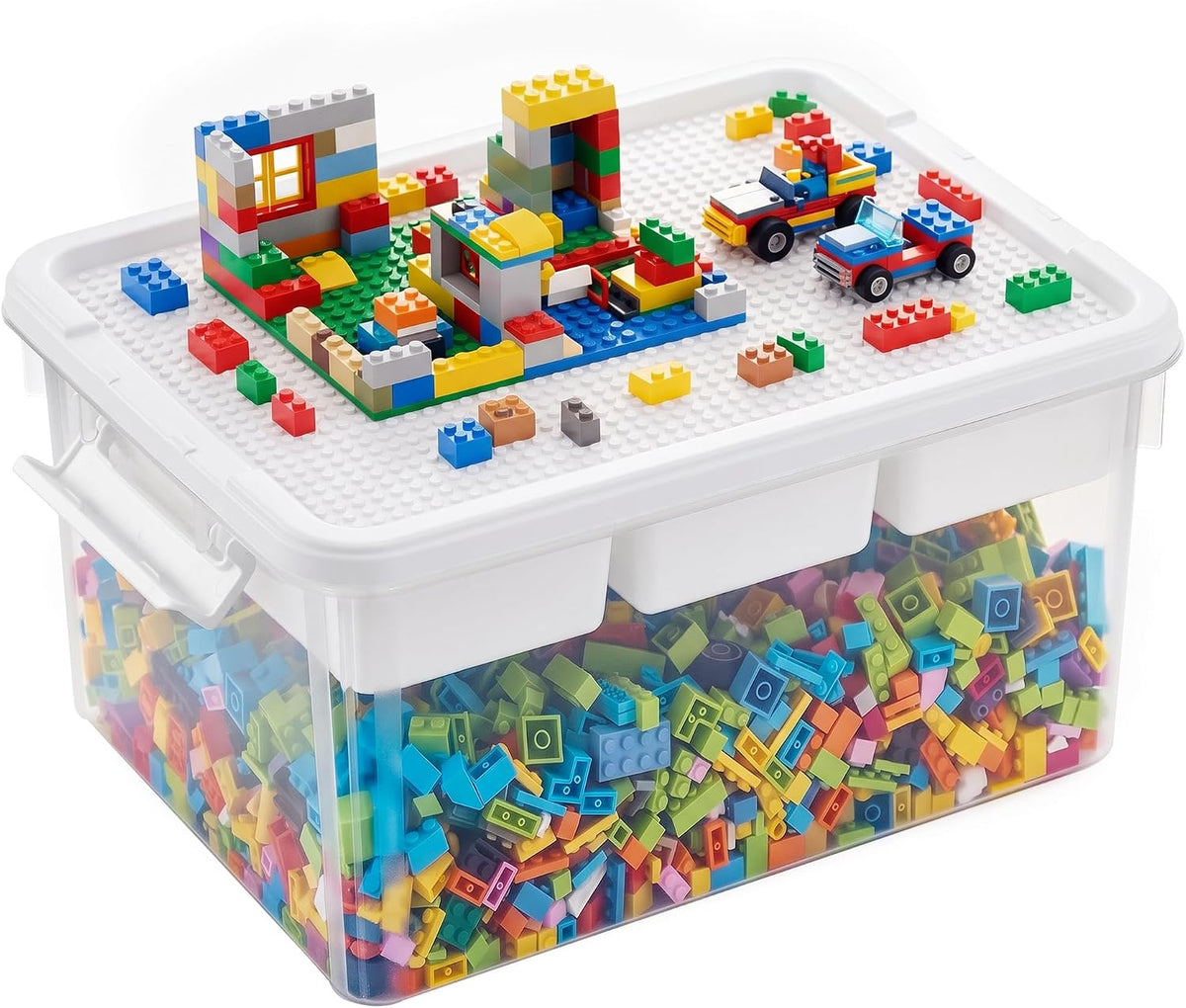 Citylife 17 QT Plastic Storage Box Building Baseplate Lid Removable Tray