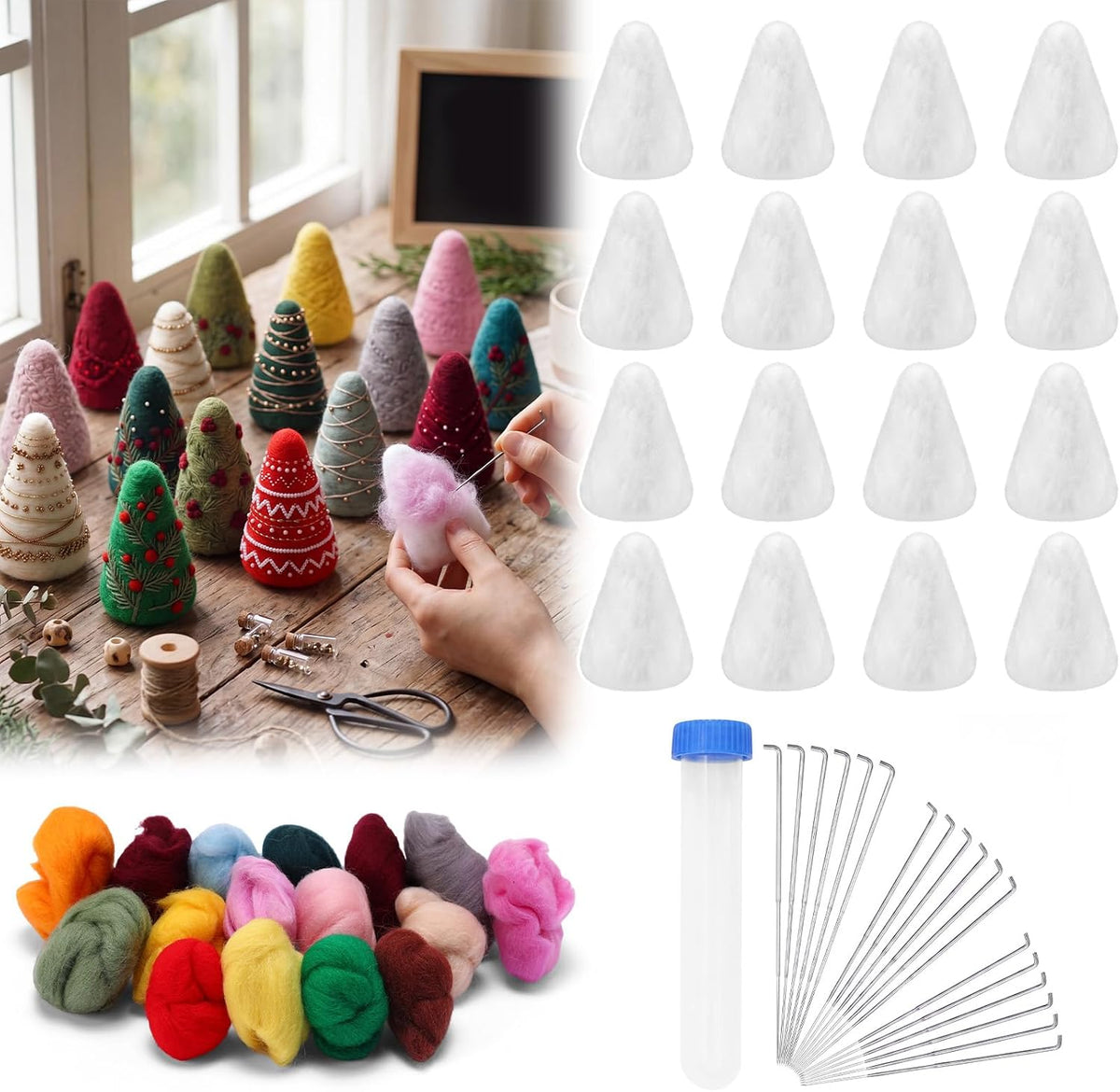 Frienda 16 Set Christmas Tree Needle Felting Kits for Adult