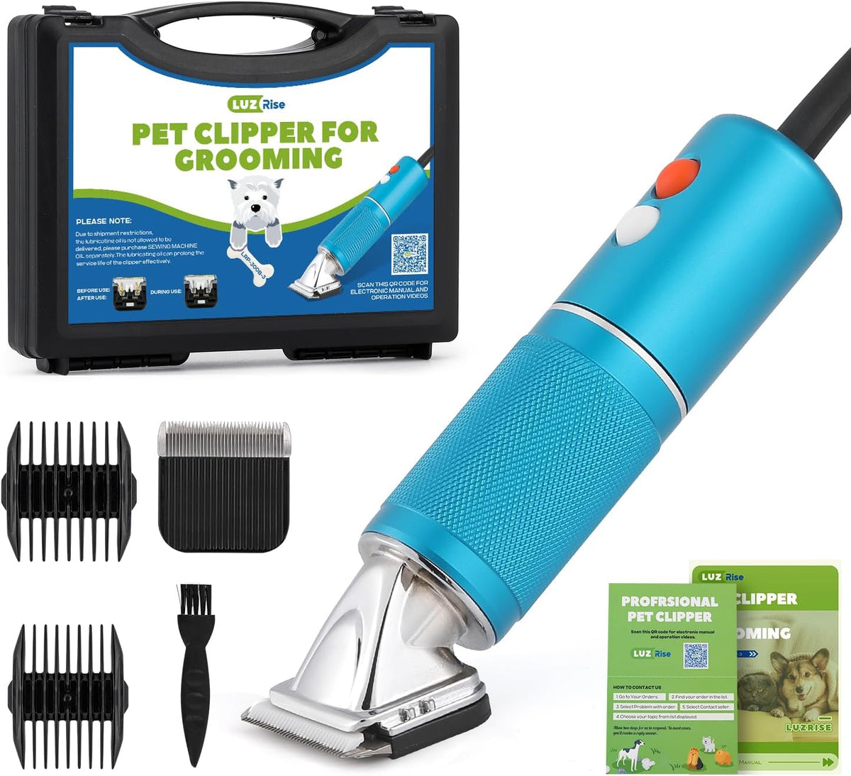 300W Dog Clippers for Grooming, with 3-Speed Control for 5/6/7K RPM