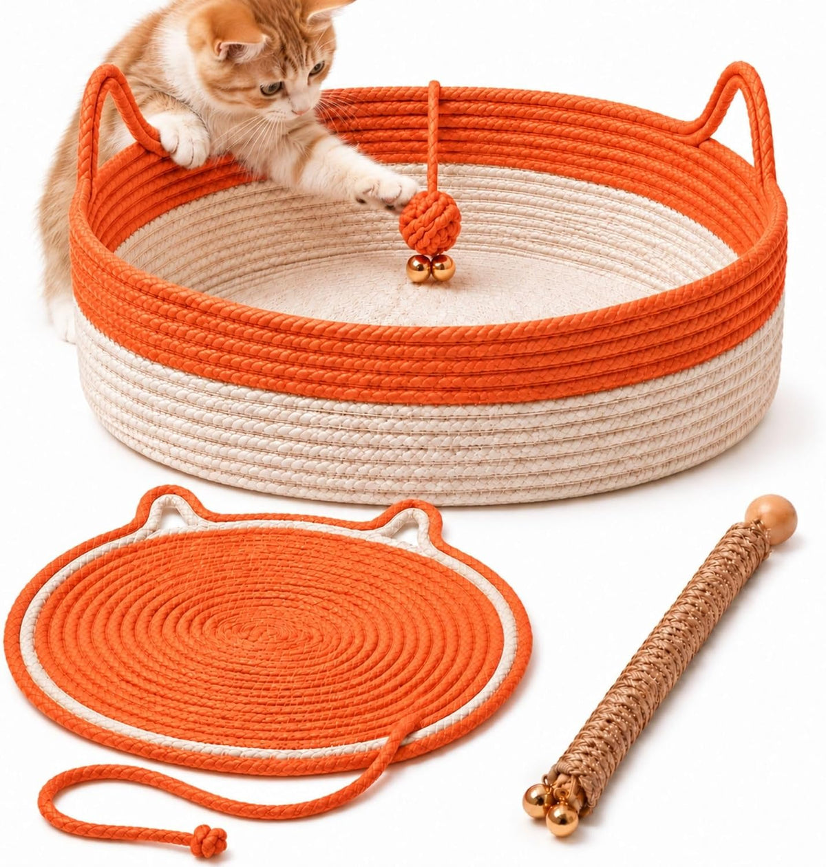 Instinct Basket for Cats, 3-In-1 Stimulicat Handwoven Cat Basket, Cotton Rope Bed, Scratchable & Breathable