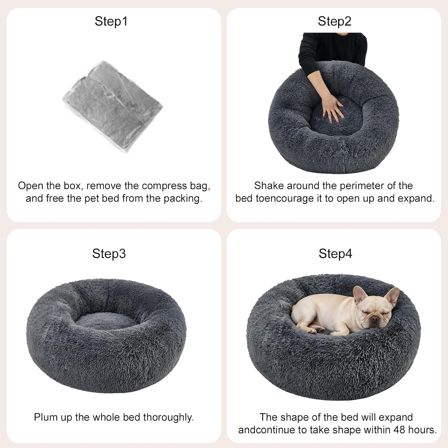 Dog Calming Beds for Small Medium Large Dogs - round Donut Washable Puppy Dog Bed, Anti-Slip Faux Fur Fluffy Donut Cuddle Anxiety Cat Pet Bed(28" Dark Grey)