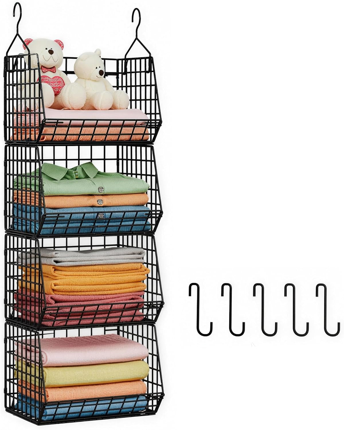 X-Cosrack 4 Tier Hanging Closet Organizer Foldable Hanging Storage Basket
