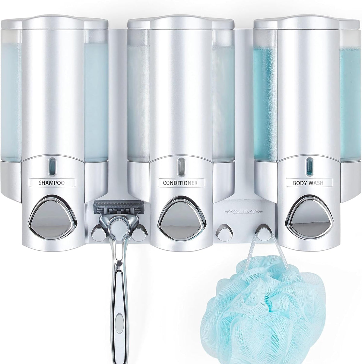 Better Living Aviva Wall Mount Shower Dispenser, 3 X 11 Oz, Satin Silver