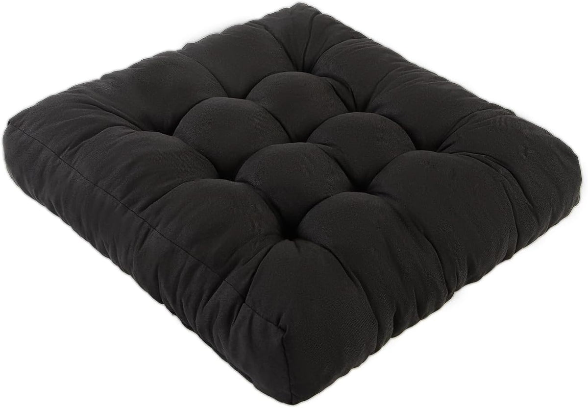 Meditation Floor Cushions, Thickened Floor Pillow for Adults, Large Square Pillows Seat Cushion for Tatami Living Room Yoga, Memory Sponge Block Added, 22X22 Inch, Black