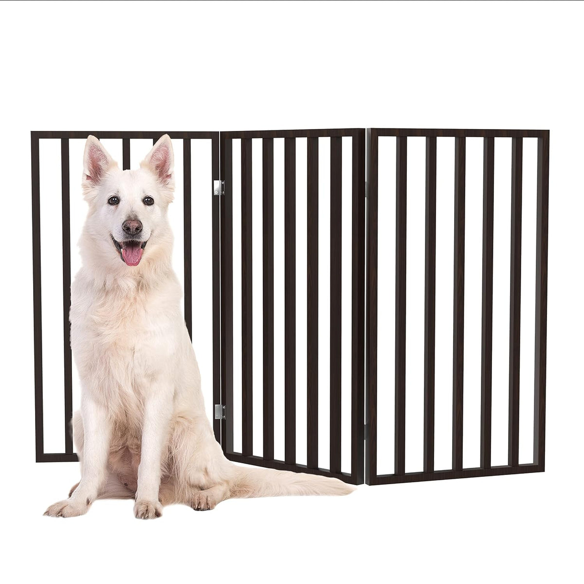PETMAKER Pet Gate, 3 Panel Freestanding Dog Gate Indoor, Brown, 54” X 32”