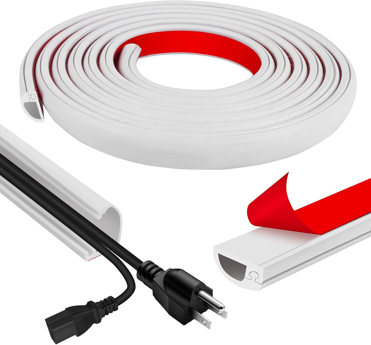 Cord Wall Cover, 118In Self-Adhesive Wire Covers for Cords on Wall, Extension Cable Hider for Floor, Mounted Tv, Home and Office Cavity 0.63" Wx0.31 H (White)