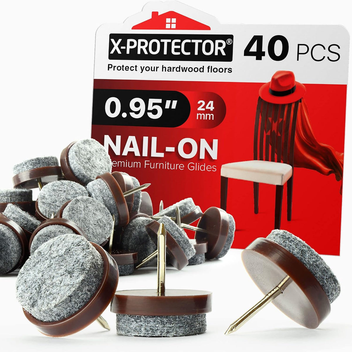 Nail-On Felt Pads X-PROTECTOR 40 PCS - 0.95" Felt Chair Pads