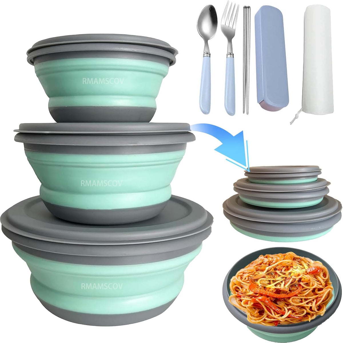 Collapsible Camping Bowl with Lid, Foldable Food Container