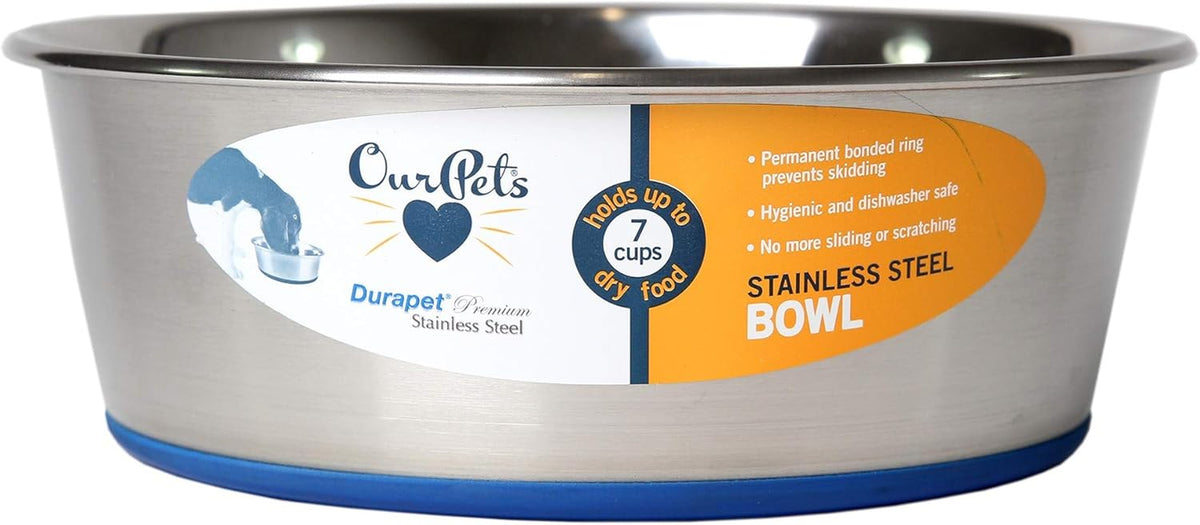 Ourpets Durapet Stainless Steel Dog Bowl, 8 Cup Size, Dishwasher Safe Type