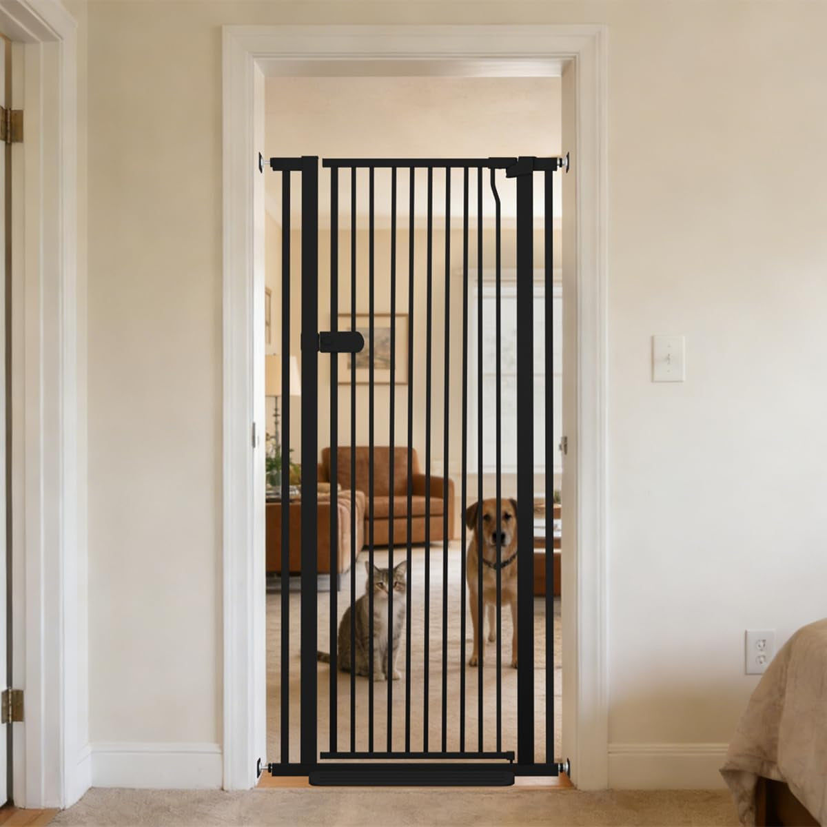 Lumizone Extra Tall Cat Gate 61.02" High 29.92"-34.24" Wide Pet Gate Black